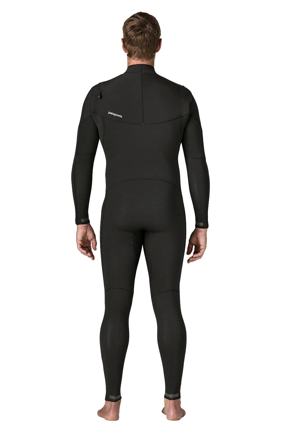 Patagonia Regulator 4/3mm U-Zip Fullsuit in Black — men's Yulex® natural rubber wetsuit with U-zip entry and recycled NetPlus® linings