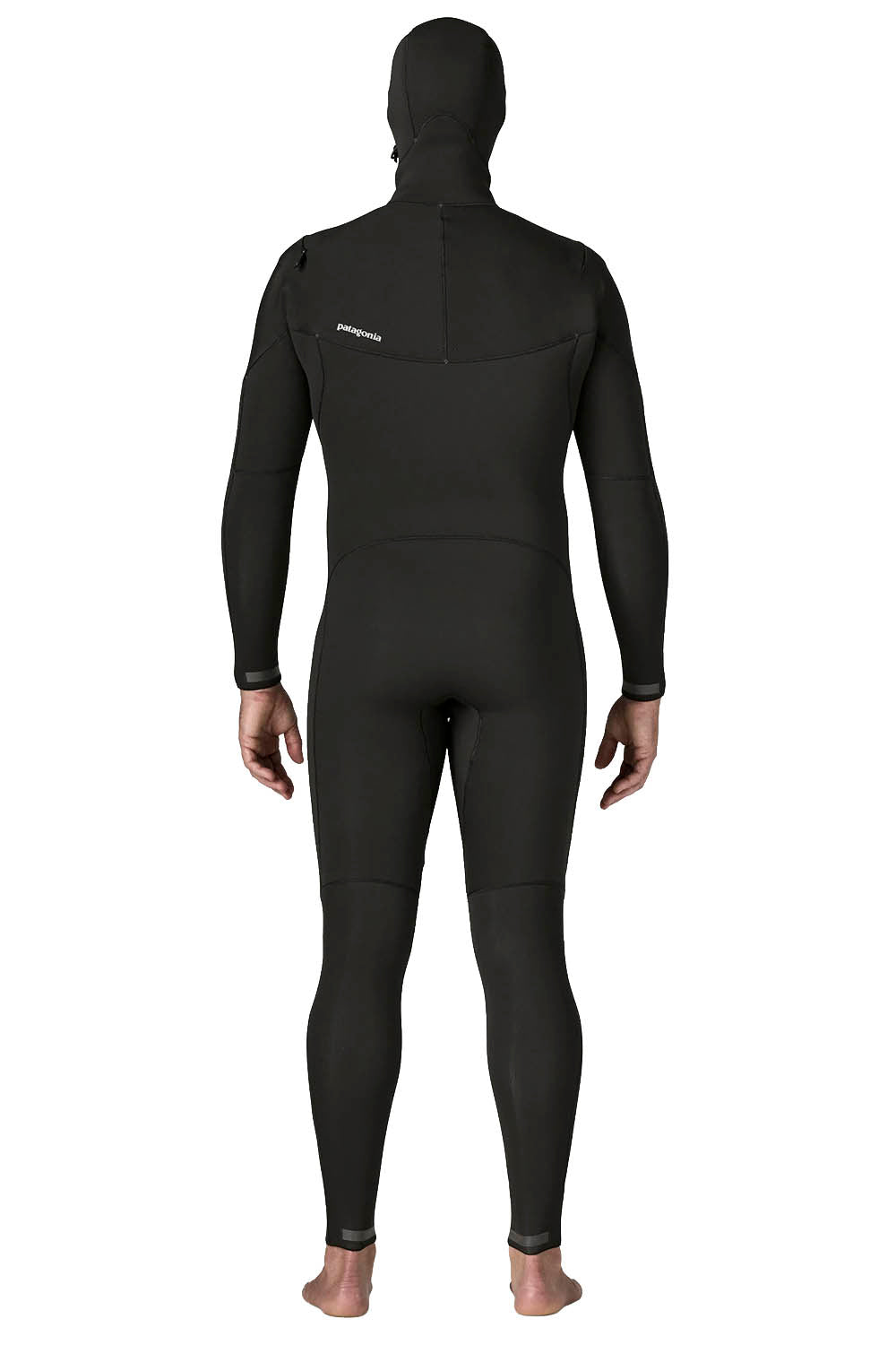 Patagonia Regulator 5/4mm Hooded Suit in Black — men's Yulex® natural rubber hooded wetsuit with U-zip entry and recycled NetPlus® linings