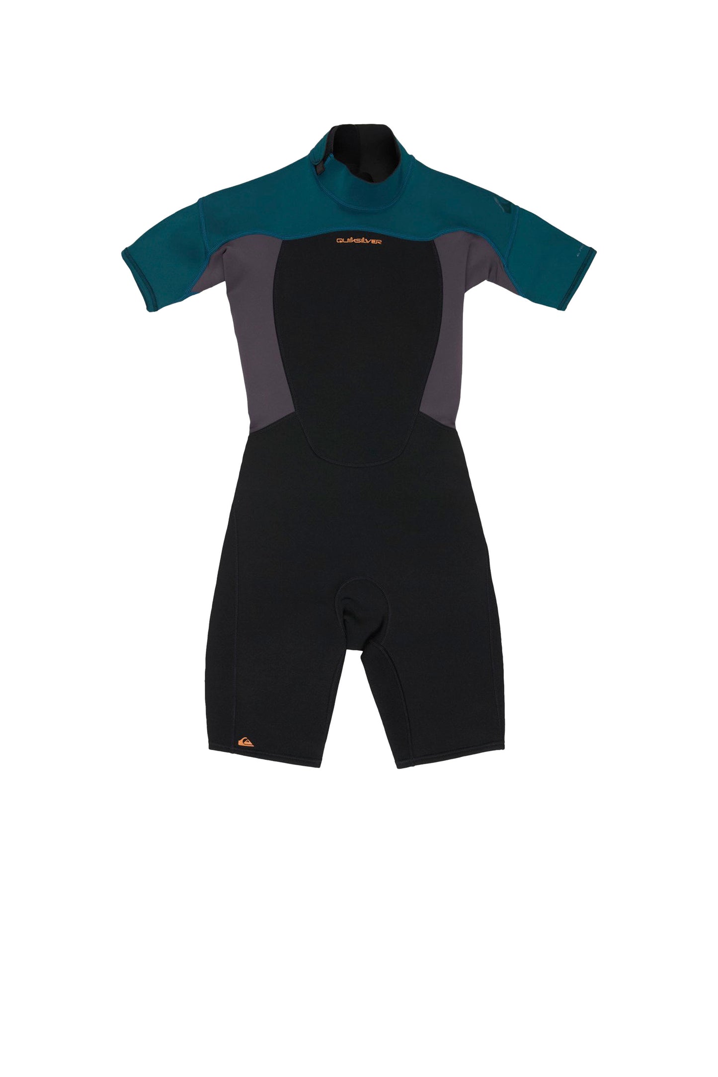 Wetsuit with black and teal color scheme on a white background