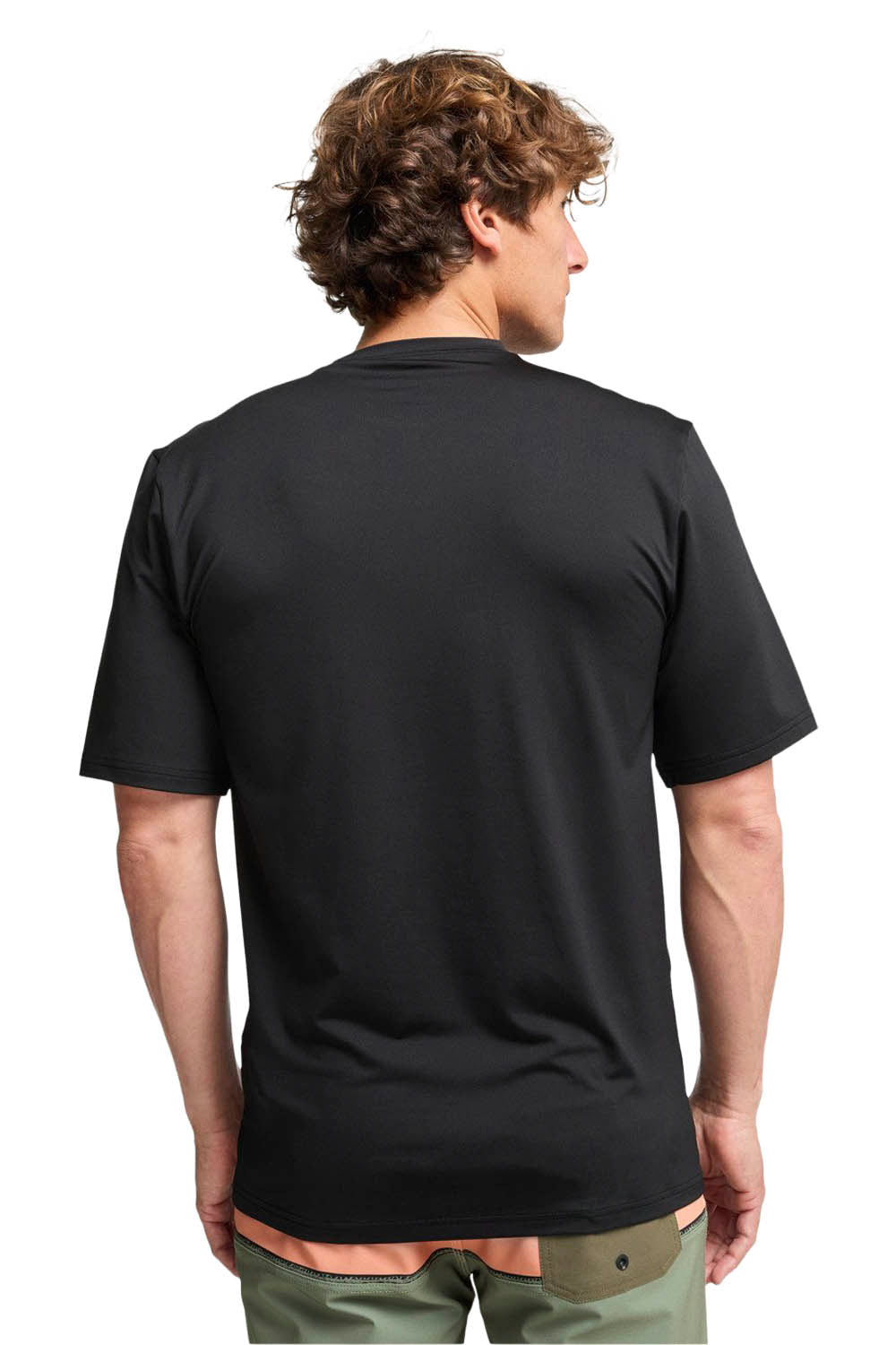 Man wearing a black t-shirt on a white background