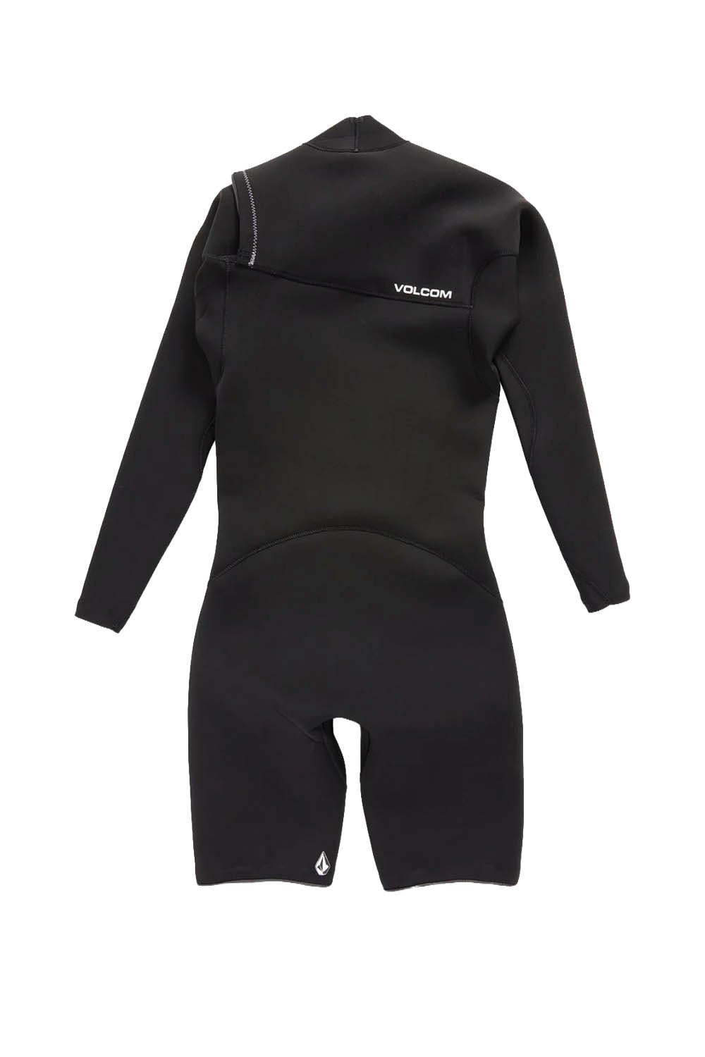 Black wetsuit with Volcom logo on a white background