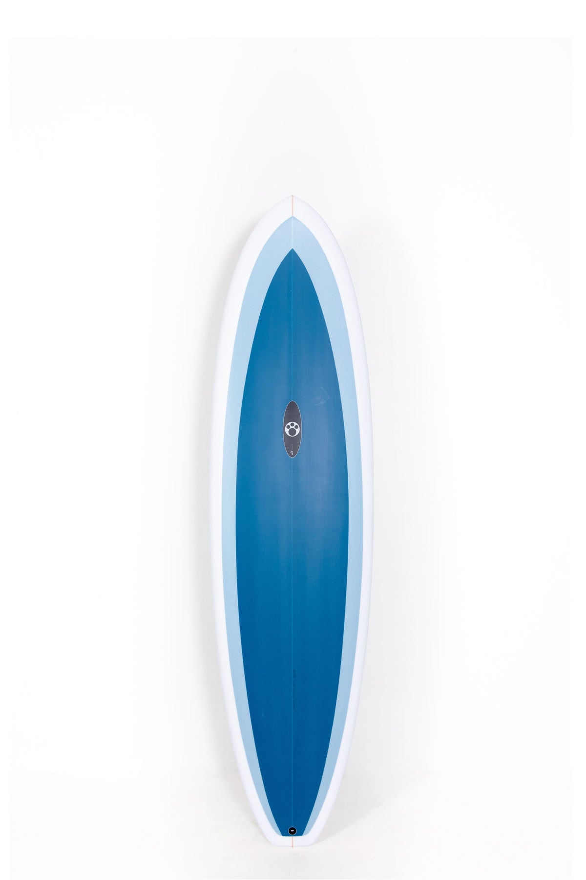 White and blue Maurice Cole Surfboard Red Dingo size 7'2" on a white background by Pukas Surf Shop