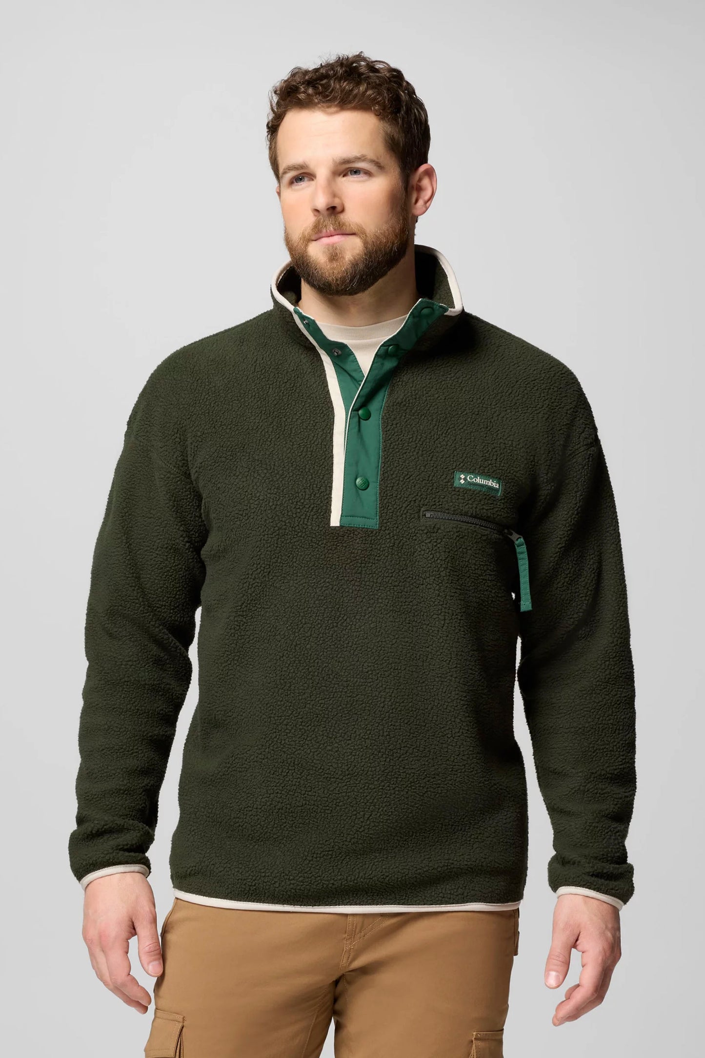 Pukas Surf Shop Columbia men’s half snap fleece pullover in Greenscape