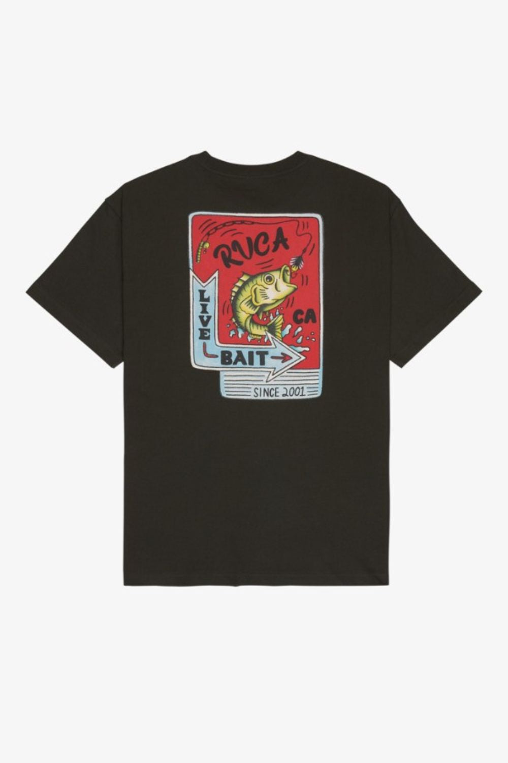 RVCA Live Bait Tee – Men's black graphic crew-neck tee, surf lifestyle style – Pukas Surf Shop

