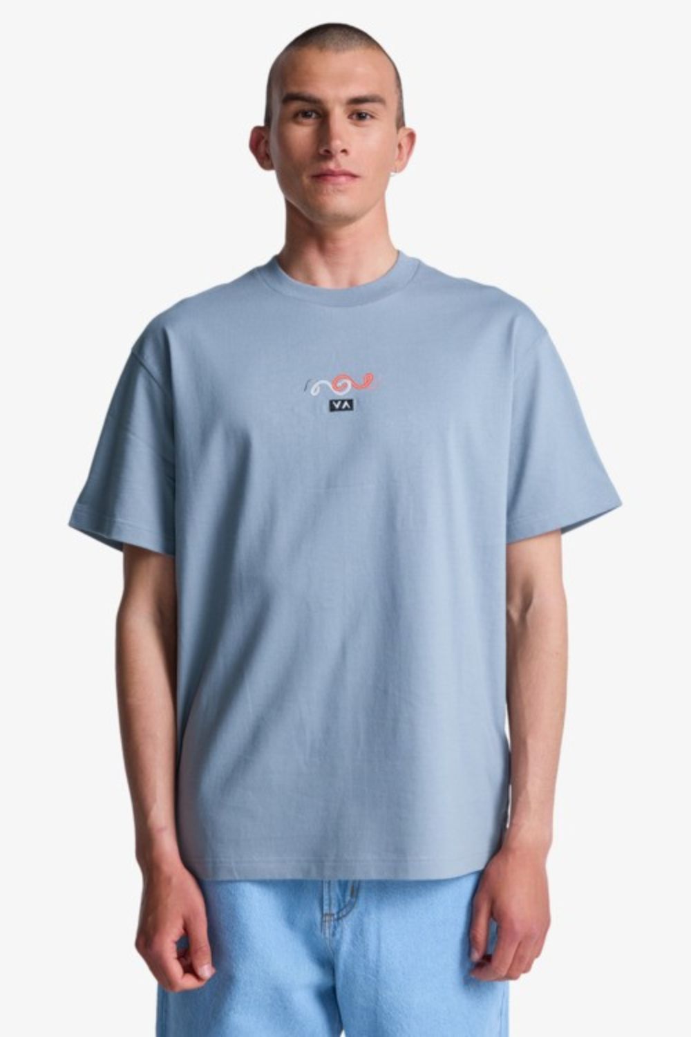 RVCA Amaze Snake Tee – Men's blue graphic tee with snake print, relaxed surf lifestyle fit – Pukas Surf Shop
