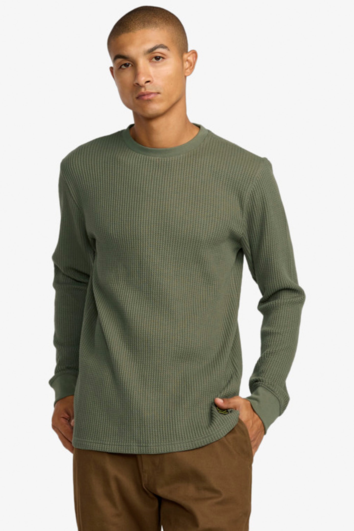 Pukas Surf Shop RVCA waffle knit thermal tee in Olive