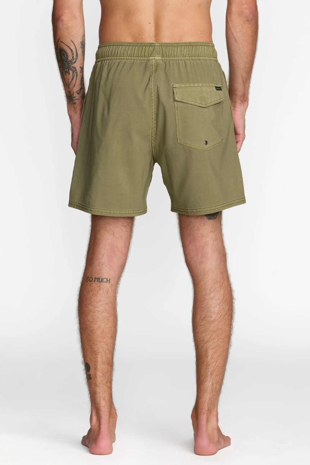 RVCA VA Pigment Elastic Short 16" in Martini Olive — men's pigment-dyed boardshort, sizes S–L | Pukas Surf Shop

