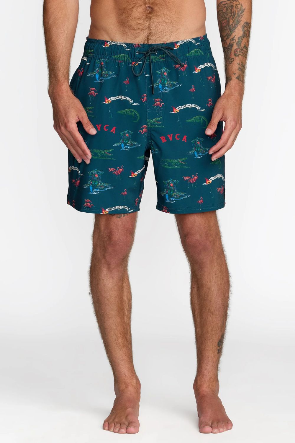 RVCA VA Elastic Short 17 – Men's blue multicolour print boardshort, elastic waist, surf lifestyle – Pukas Surf Shop
