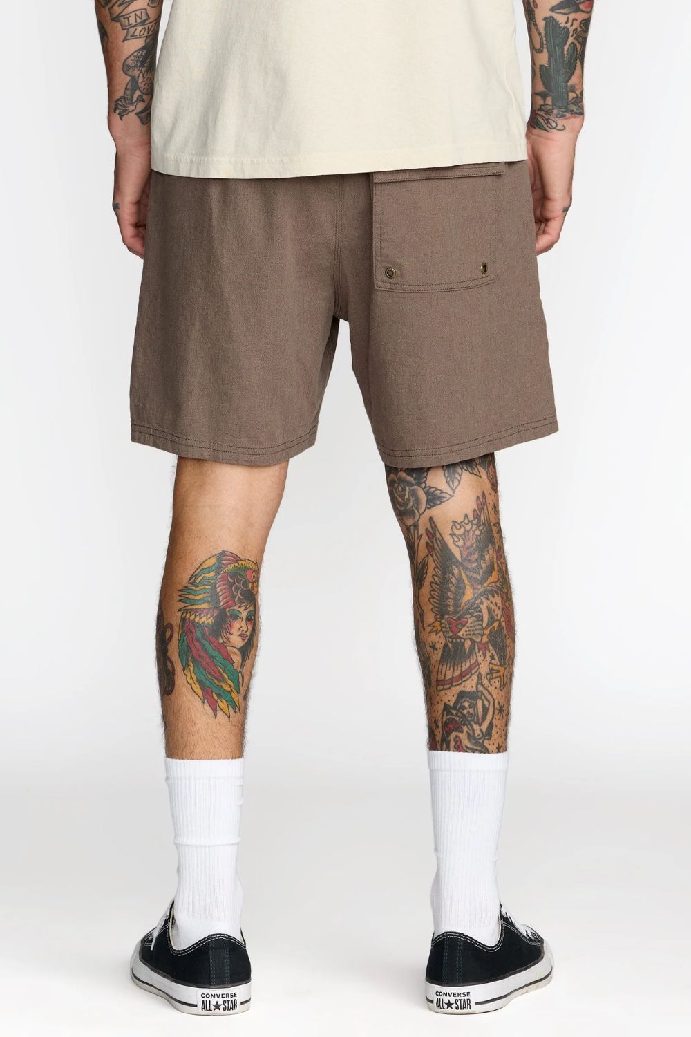 RVCA Sands Elastic 17 Short – Men's mushroom brown boardshort, elastic waist, surf lifestyle – Pukas Surf Shop
