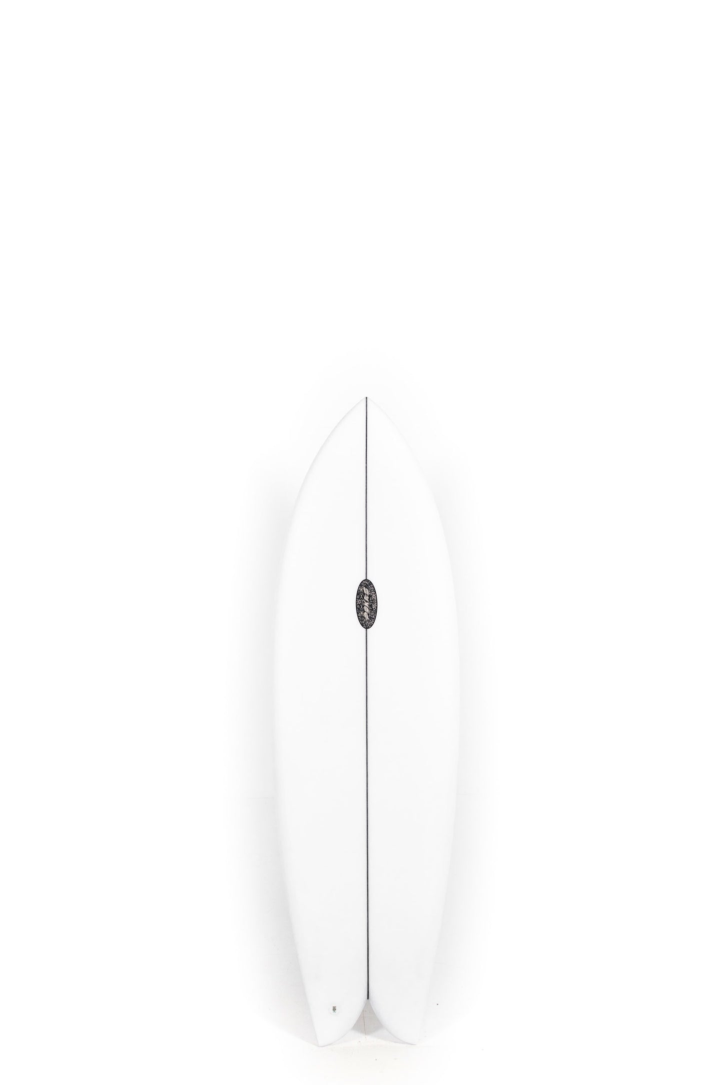 White Pukas Surfboard Fish size 5'7" on a white background by Pukas Surf Shop