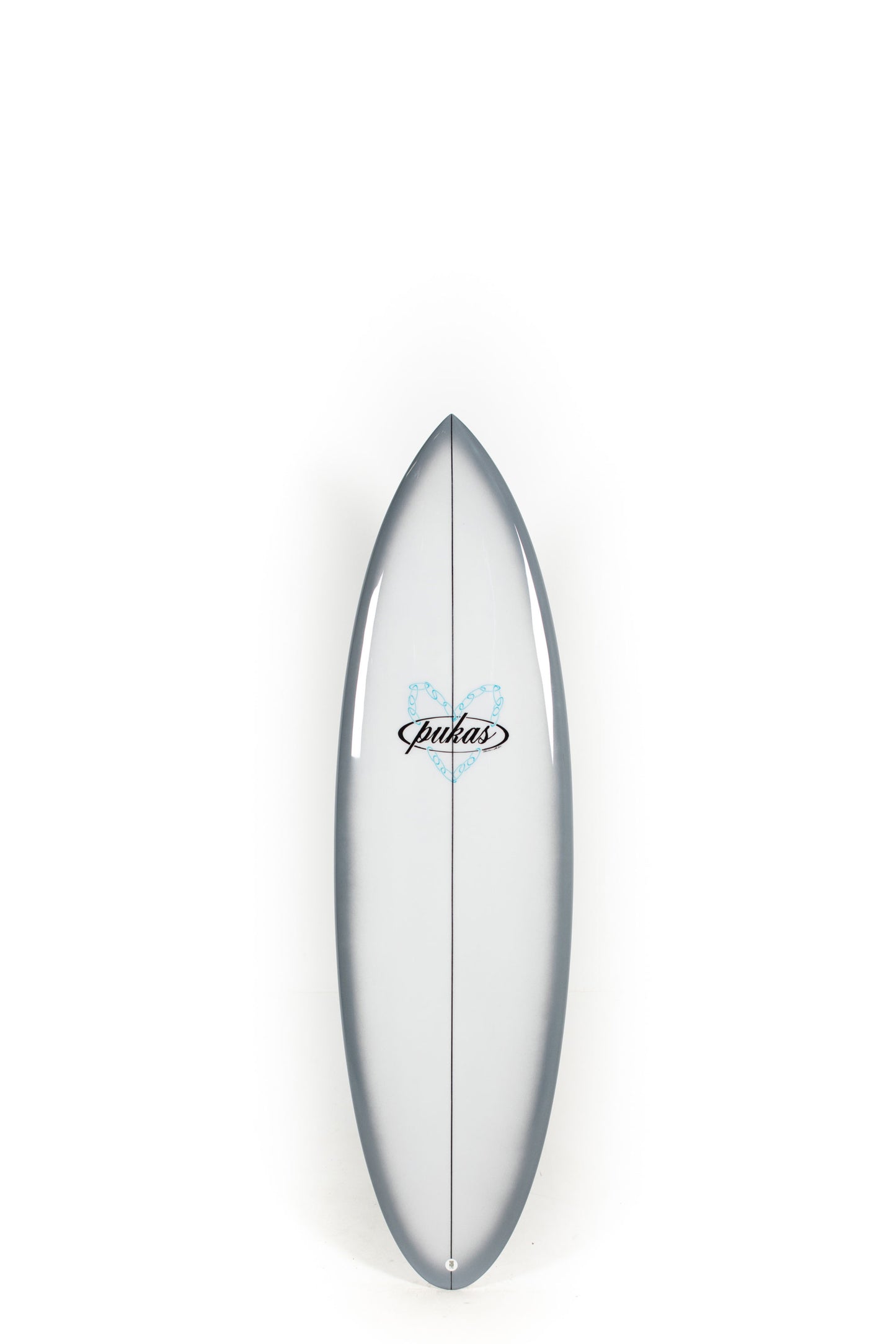 Grey and white Pukas Surfboard Magnetic Wide size 6'2" on a white background by Pukas Surf Shop