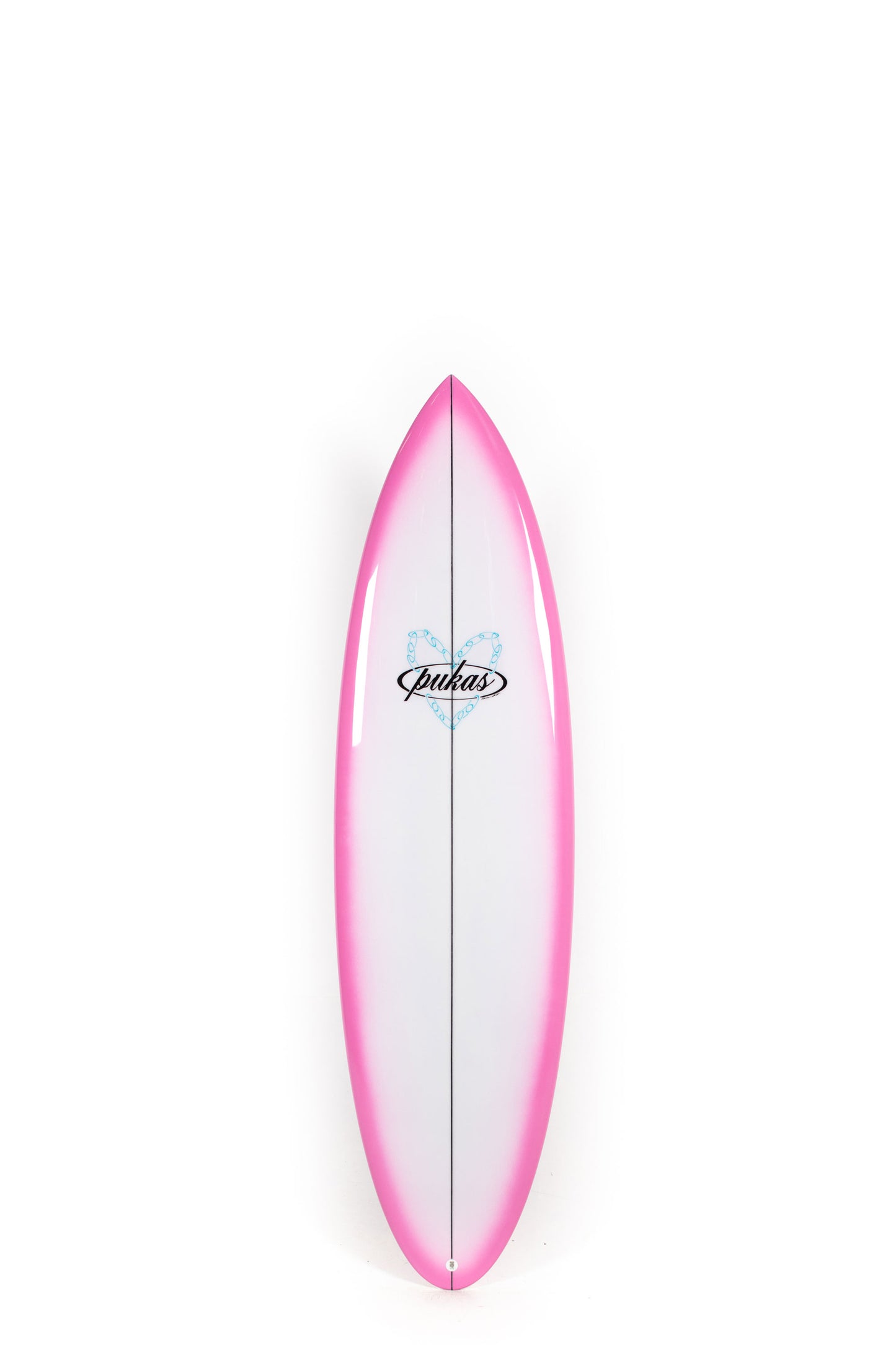 Pink and white Pukas Surfboard Magnetic size 6'6" on a white background by Pukas Surf Shop