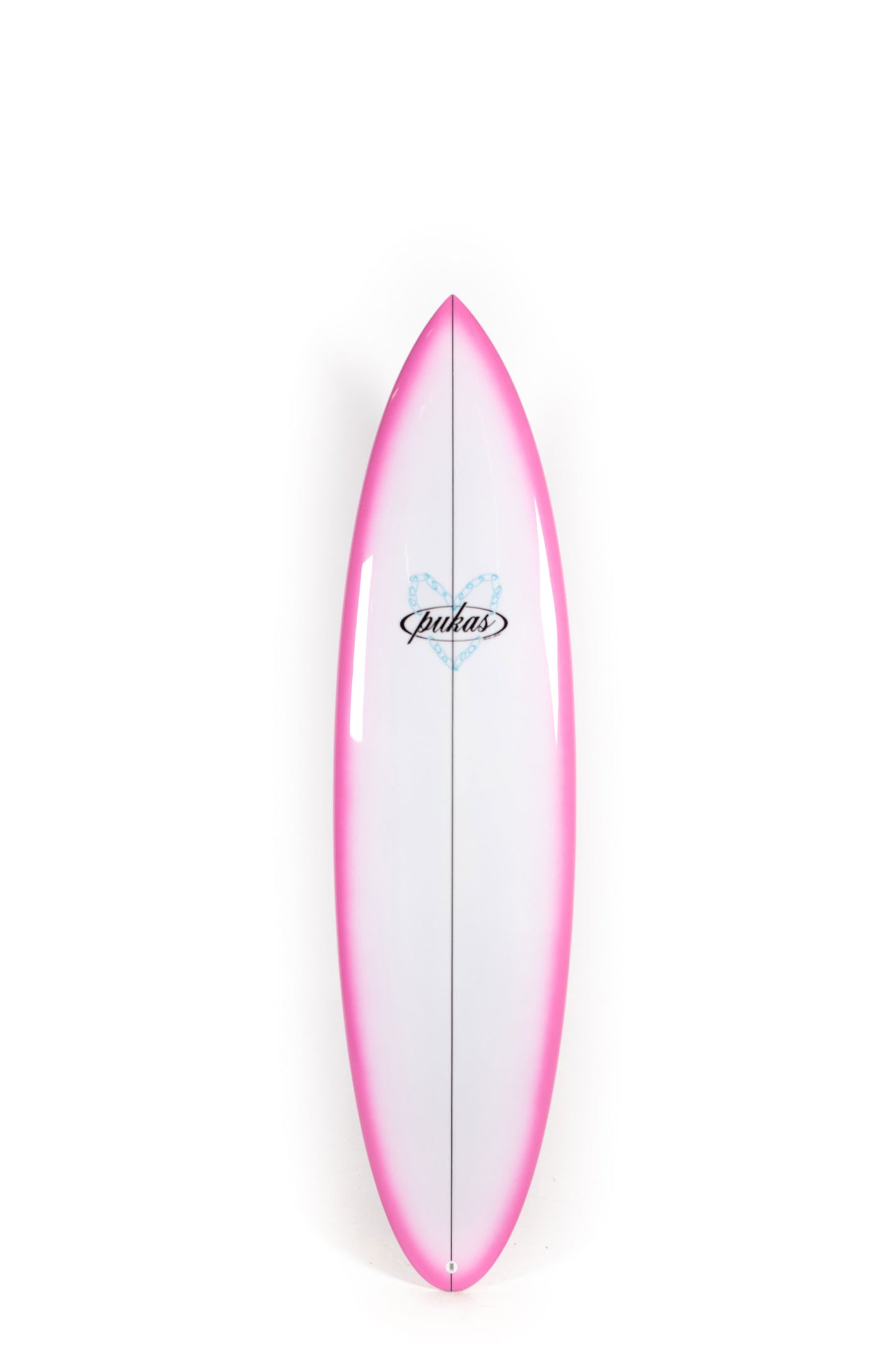 Pink Pukas Surfboard Magnetic size 7'2" on a white background by Pukas Surf Shop