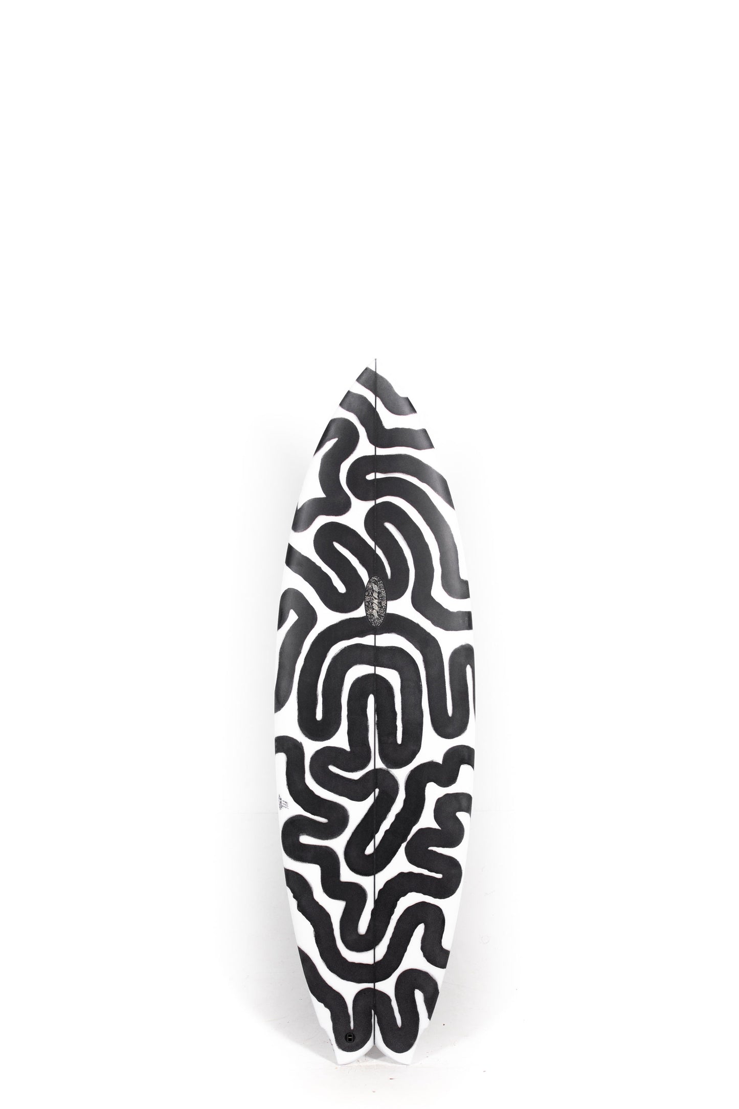 Black and White Pukas Surfboard Mustache size 5'10" at Pukas Surf Shop