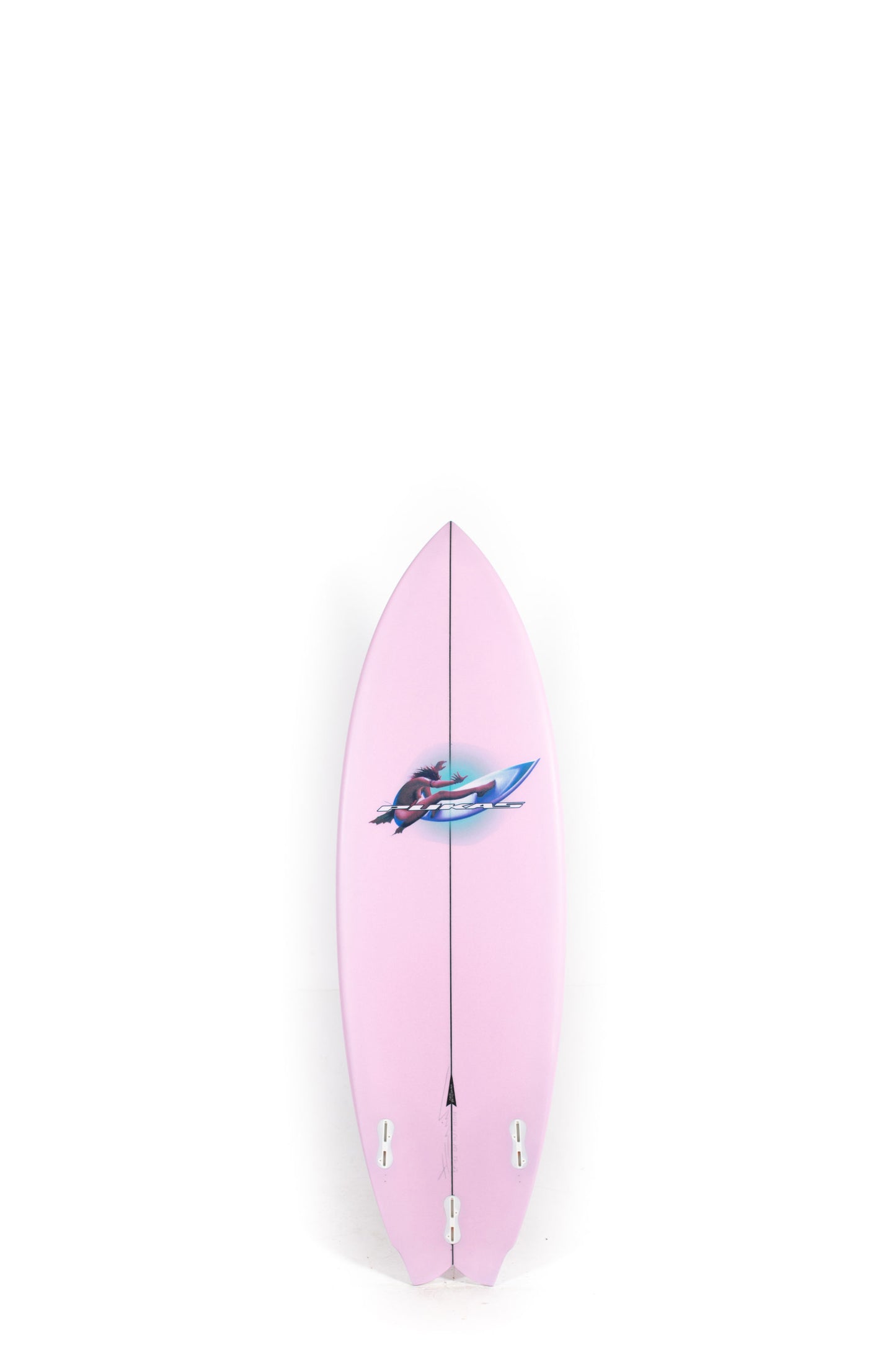 Pink Pukas Mustache surfboard with a logo on a white background by Pukas Surf Shop - 2