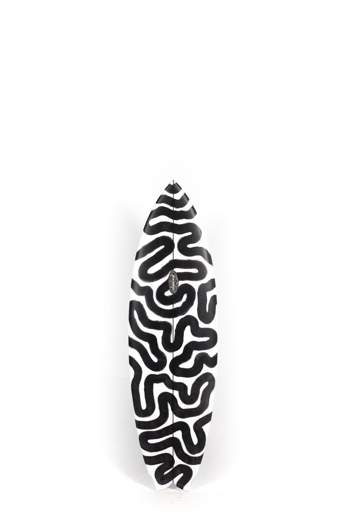 Black and White Pukas Surfboard Mustache size 5'8" at Pukas Surf Shop