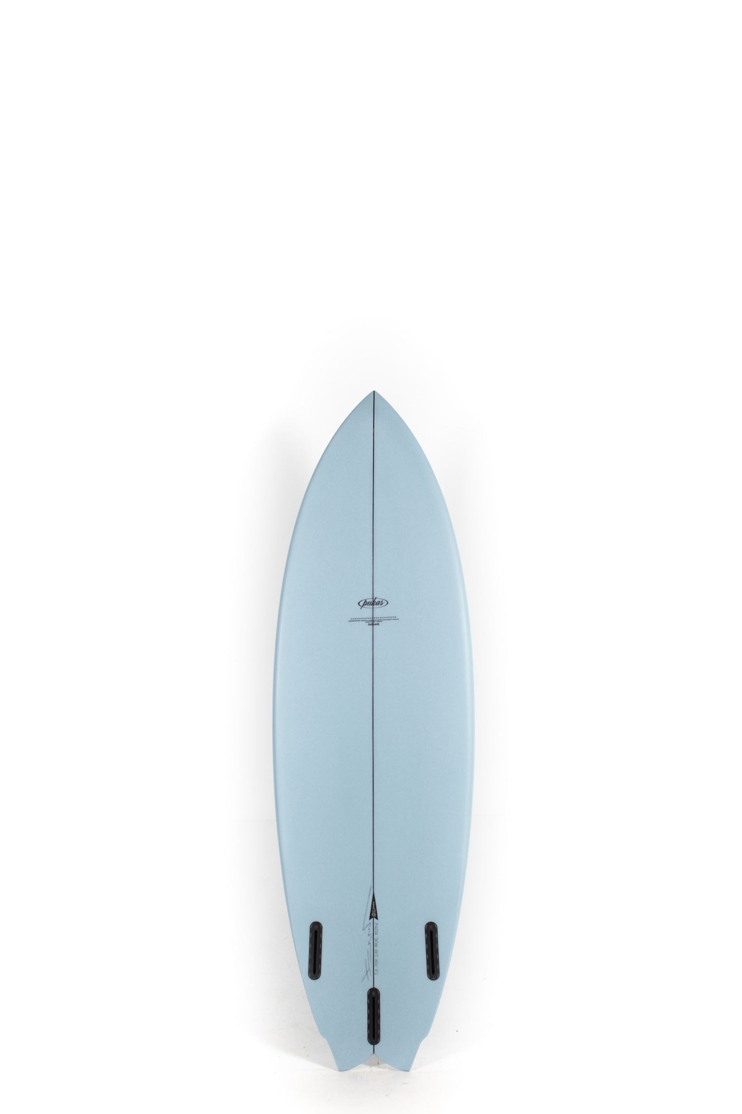 Light Blue Mustache Pukas Surfboard size 5'8" with a modern Pukas logo on a white background by Pukas Surf Shop - 2