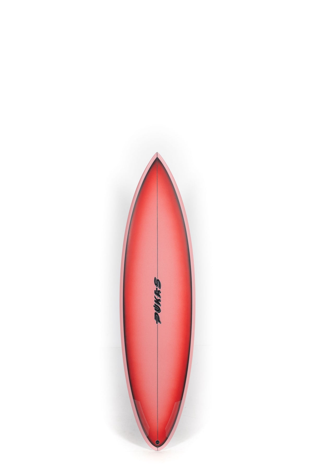 Red Pukas Surfboard Solid Mood size 6'3" on a white background by Pukas Surf Shop