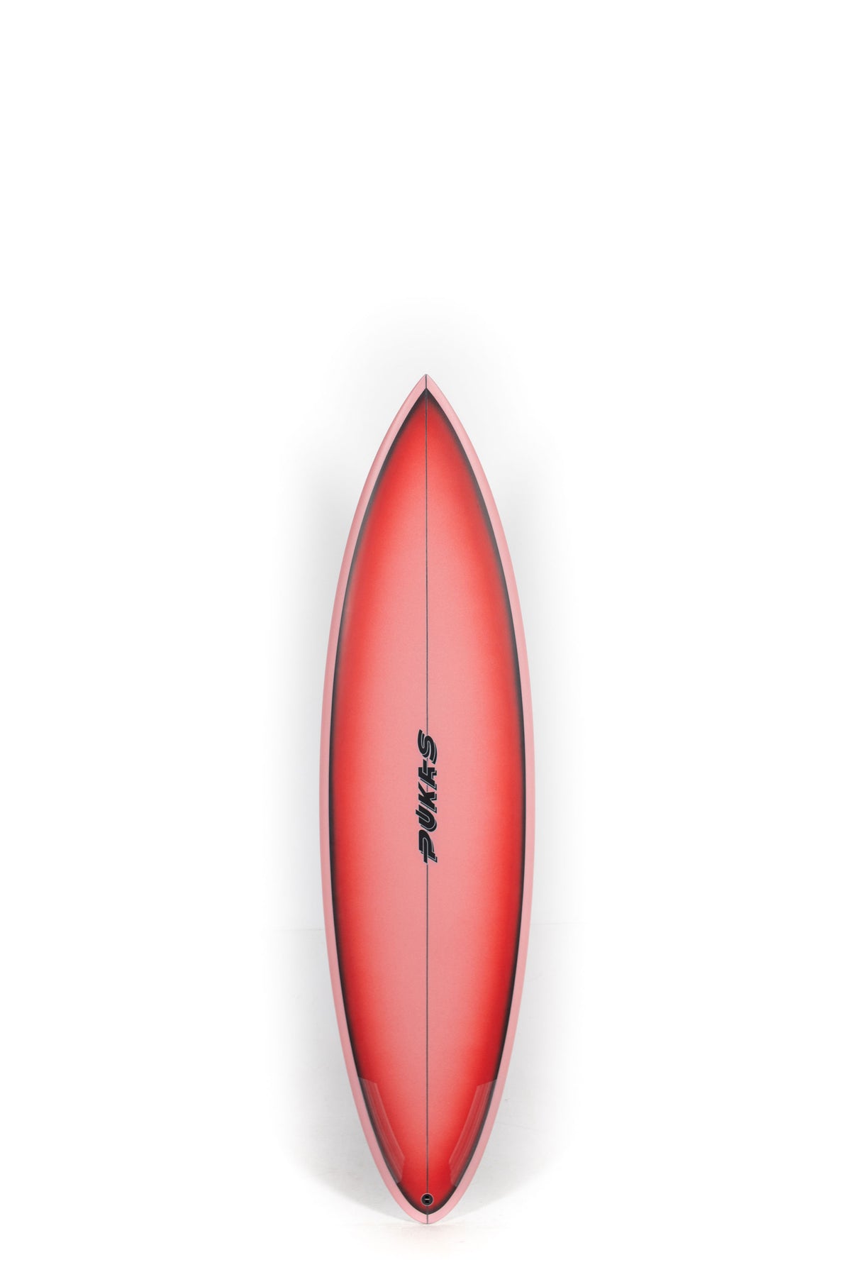 Red Pukas Surfboard Solid Mood size 6'3" on a white background by Pukas Surf Shop