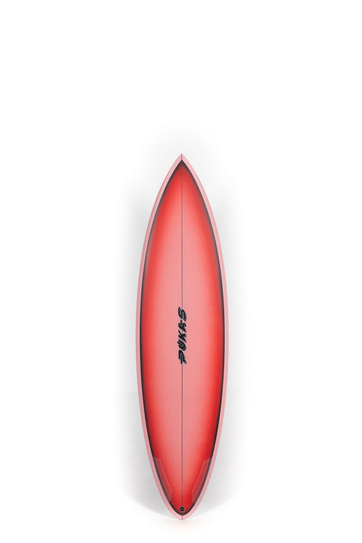 Red Pukas Surfboard Solid Mood size 6'4" on a white background by Pukas Surf Shop