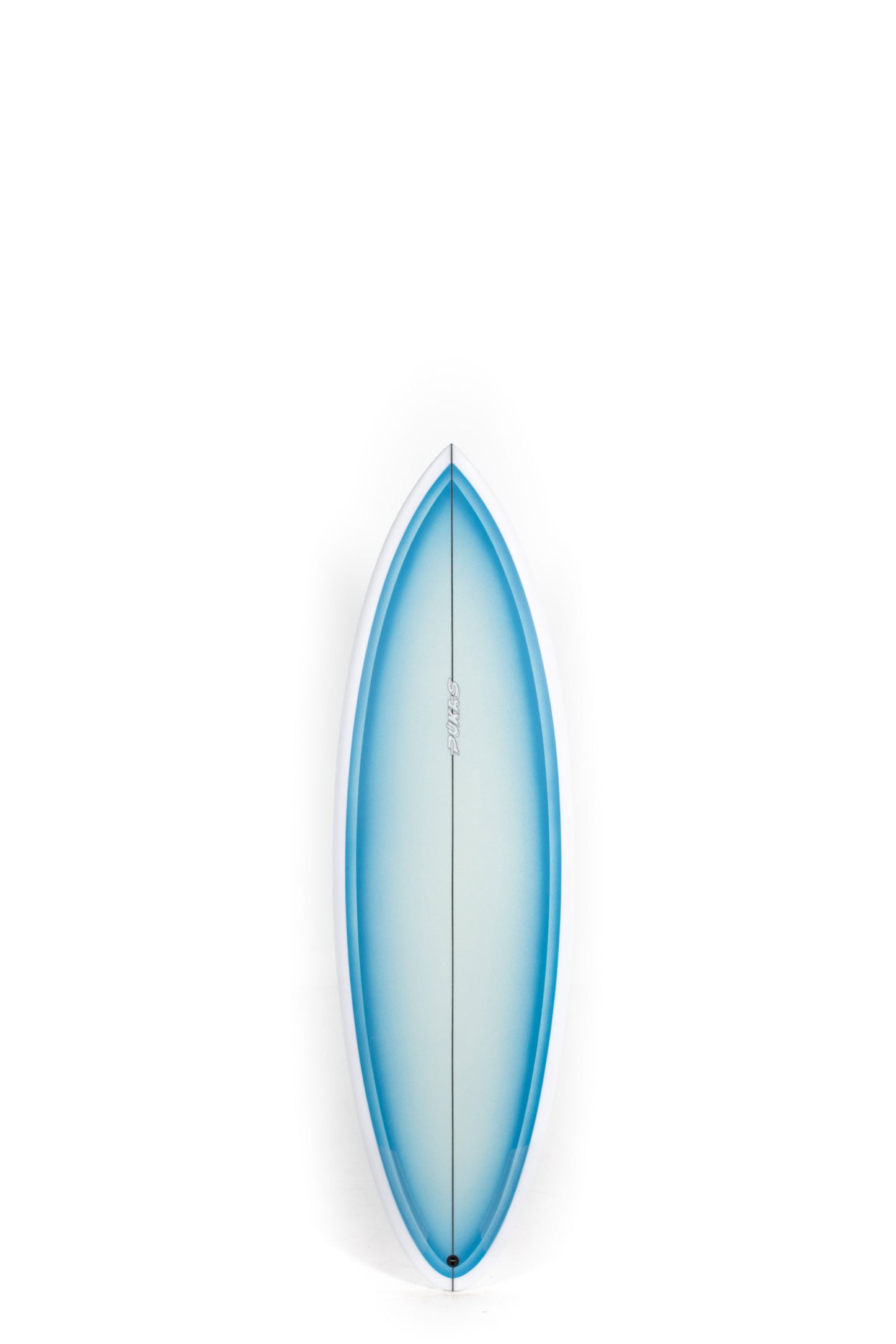 Blue Pukas Surfboard Space Oddity size 5'9" on a white background by Pukas Surf Shop