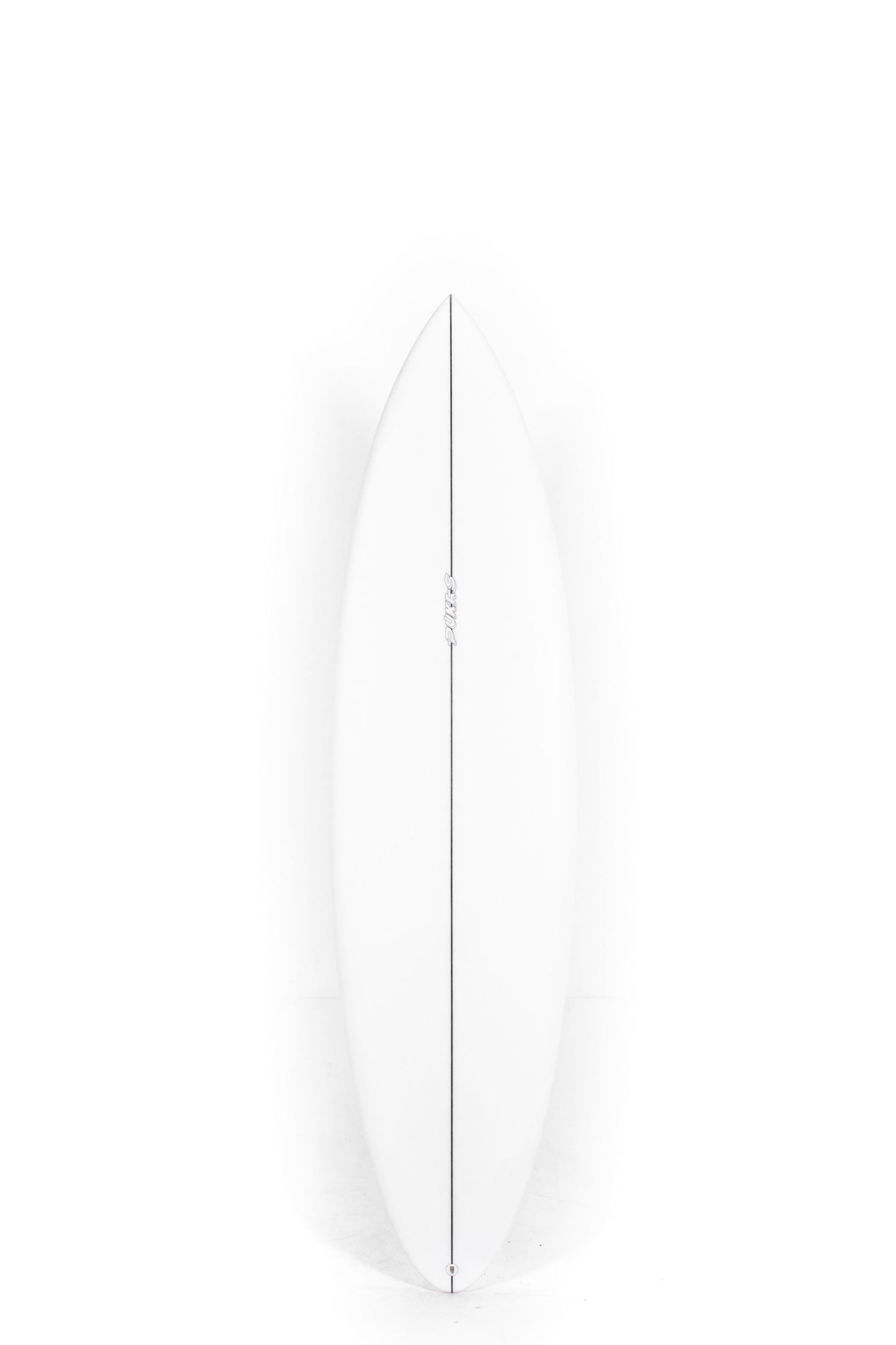White Pukas Surfboard Space Oddity size 7'2" on a white background by Pukas surf shop