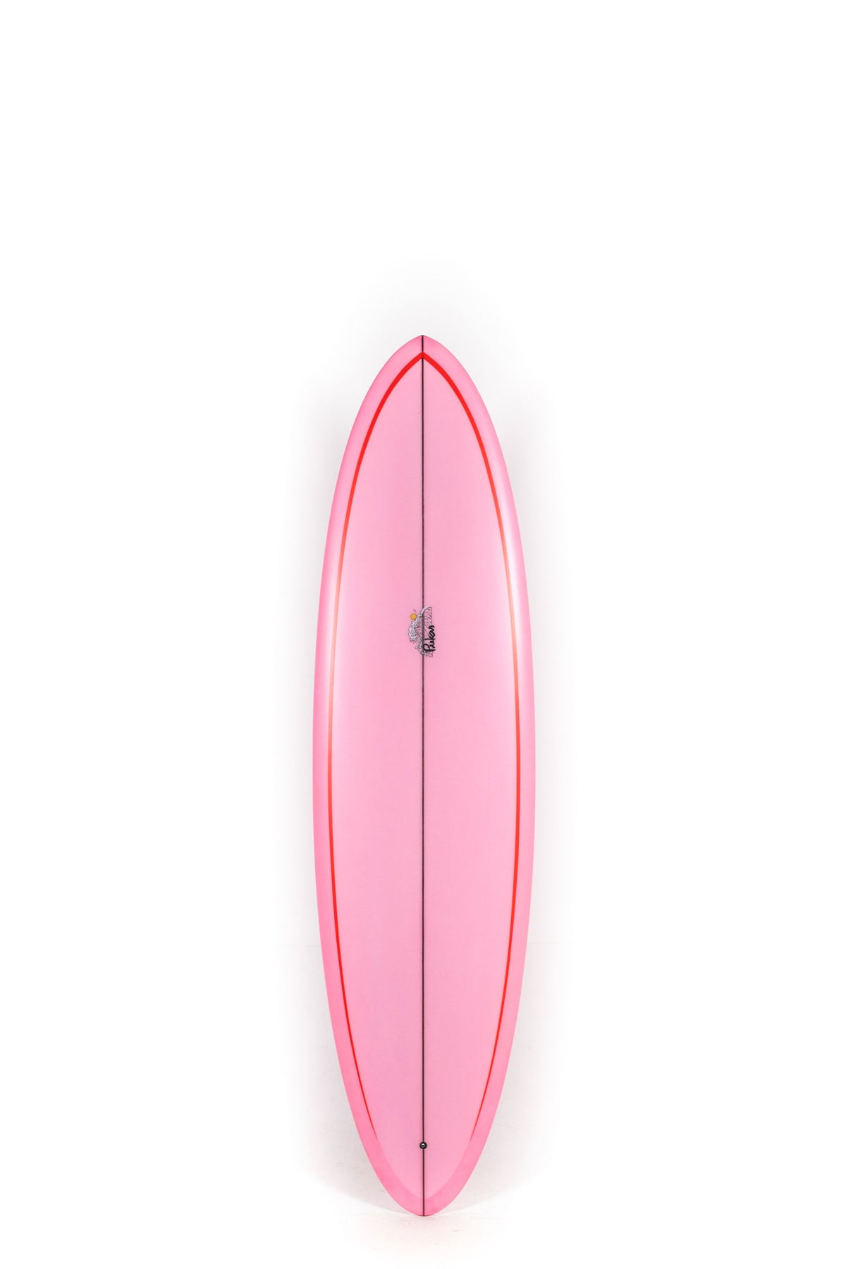 Pink and red Pukas Surfboard Lotus size 6'10" on a white background by Pukas Surf Shop