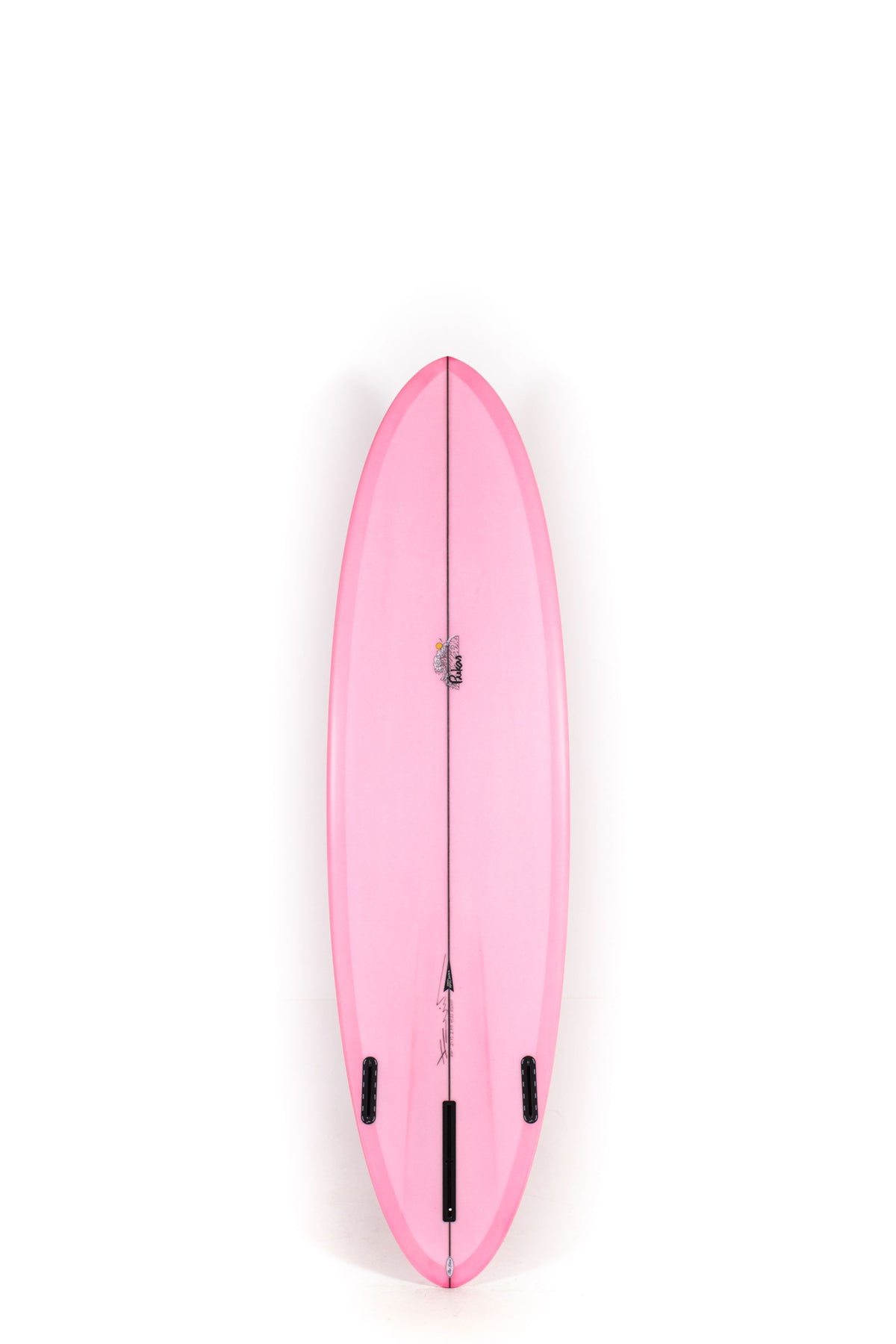 Pink and red Pukas Surfboard Lotus size 6'10" on a white background by Pukas Surf Shop - 2