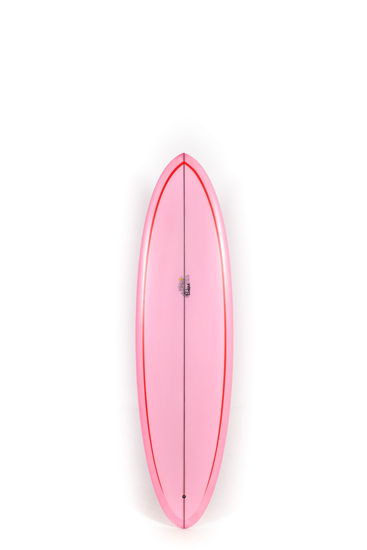 Pink and red Pukas Surfboard Lotus size 6'6" on a white background by Pukas Surf Shop