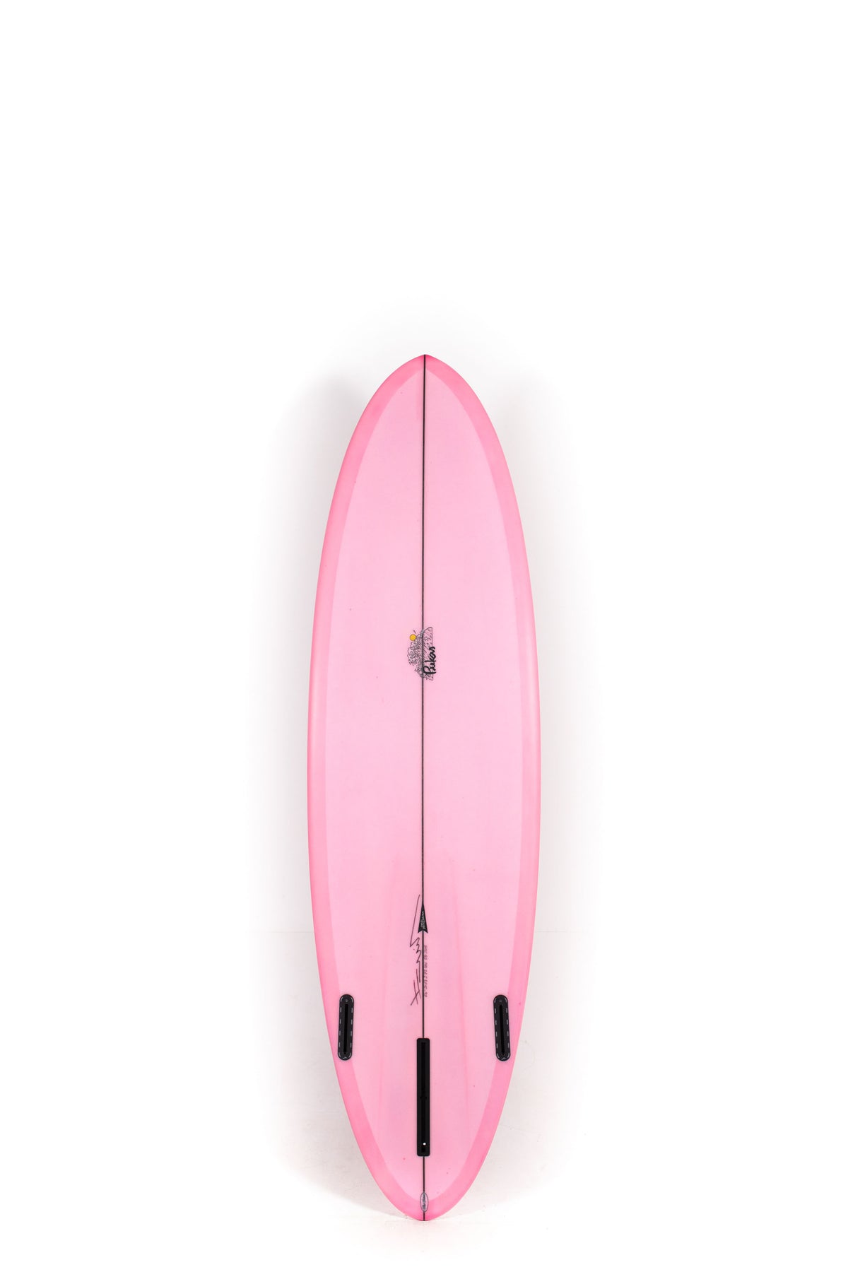 Pink and red Pukas Surfboard Lotus size 6'6" on a white background by Pukas Surf Shop - 2