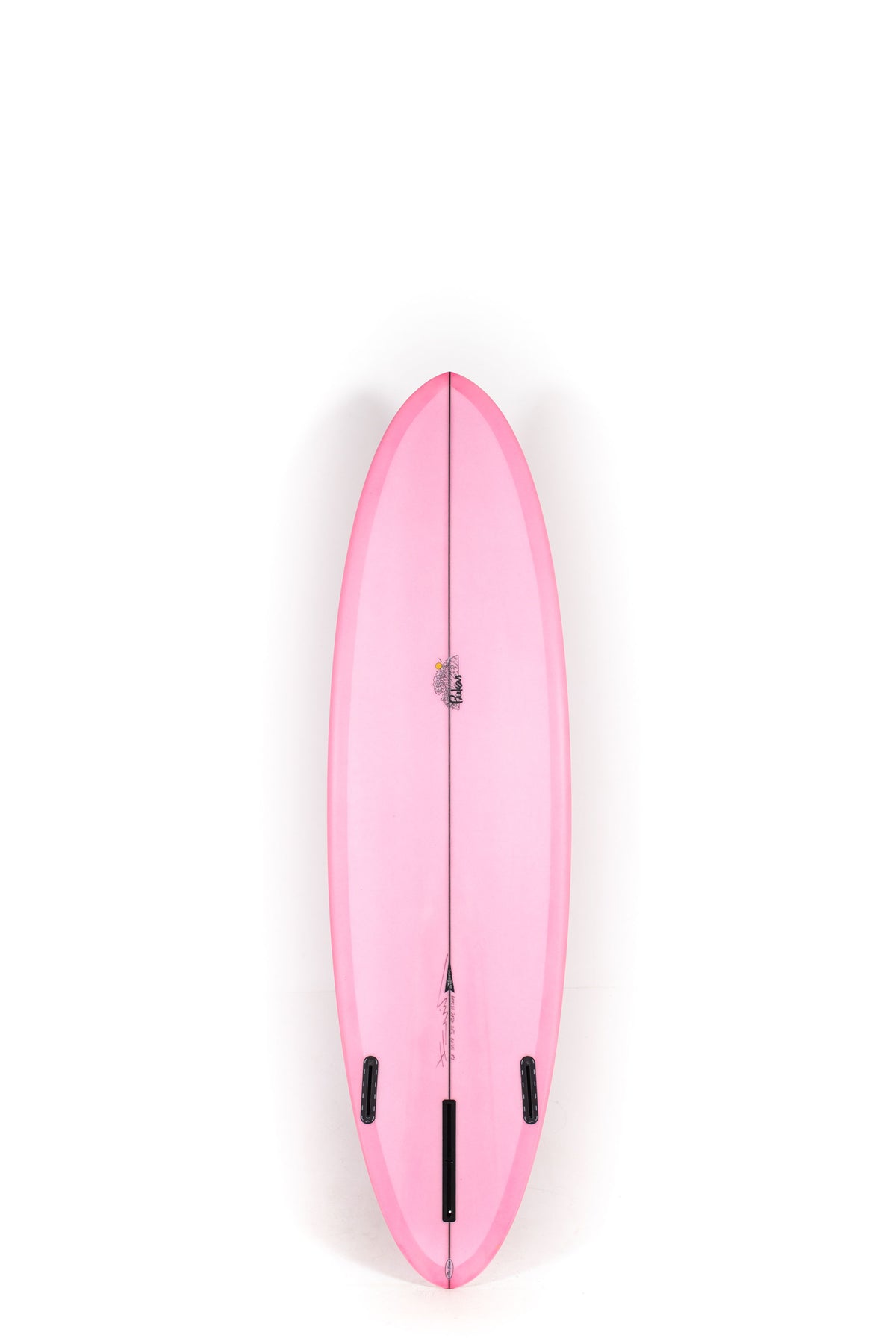 Pink and red pukas Surfboard size 6'8" on a white background by Pukas Surf Shop - 2