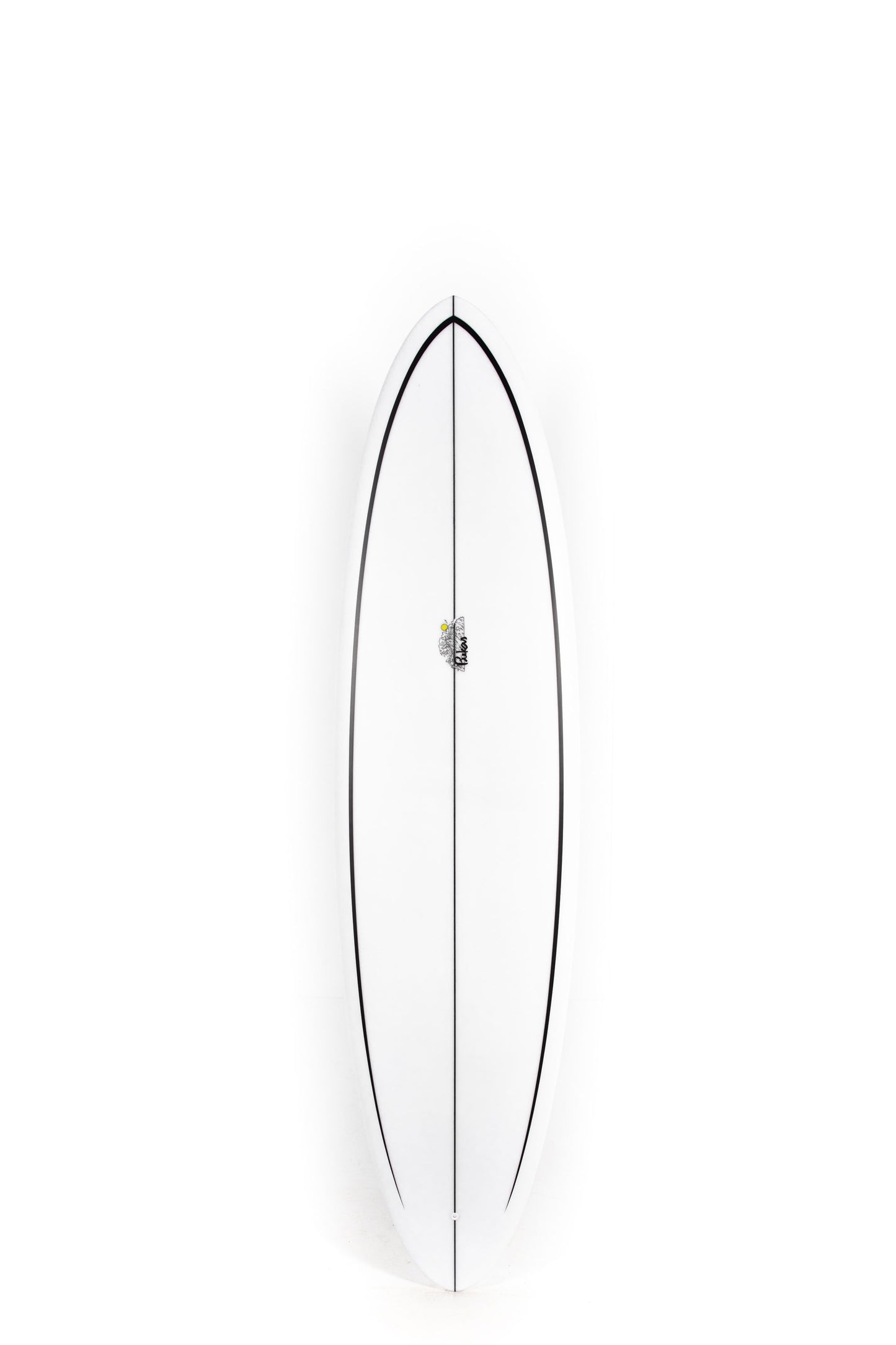 White Pukas Surfboard Lotus size 7'2" on a white background by Pukas Surf Shop