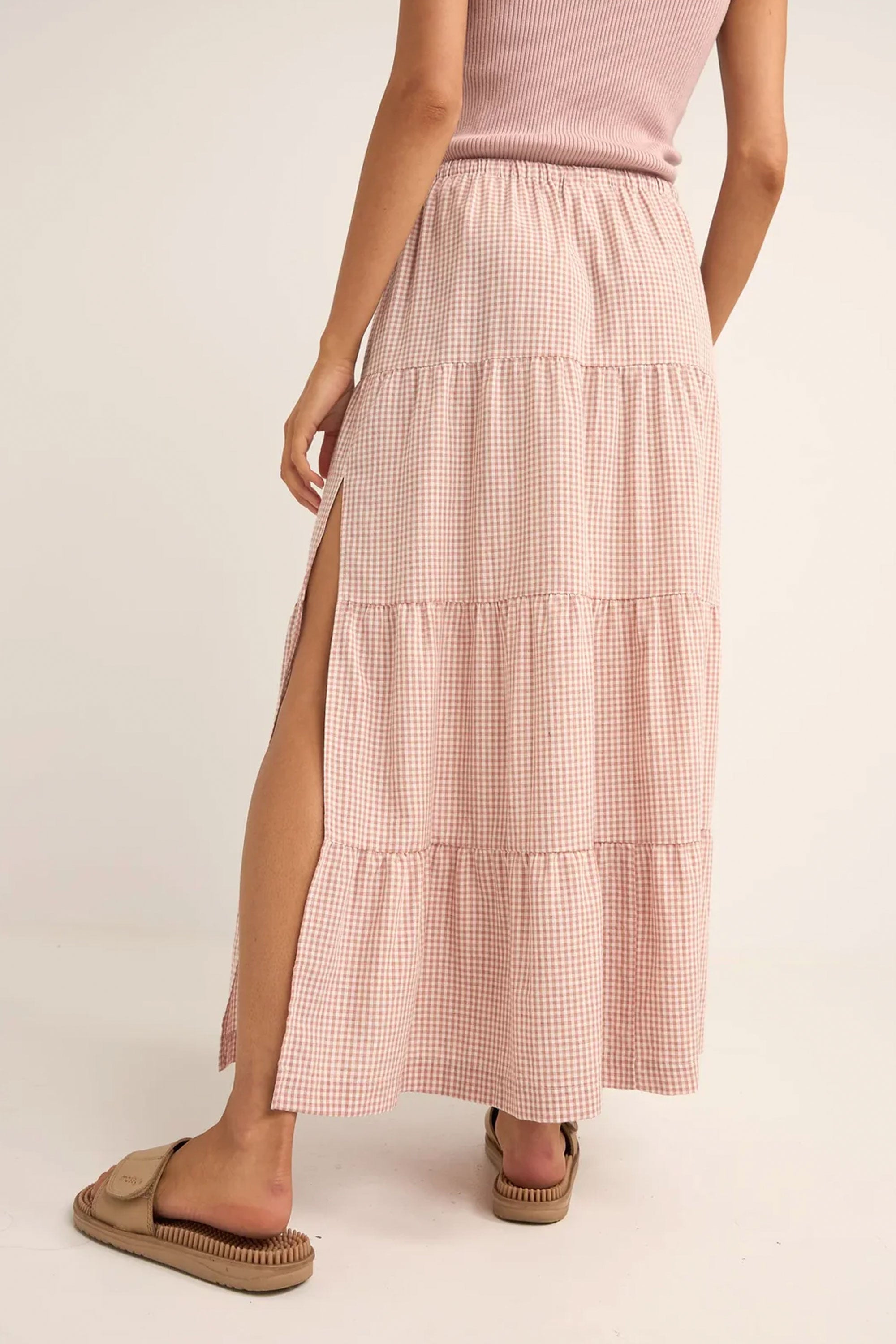 RHYTHM - LOLA CHECKED TIERED MAXI SKIRT | Shop at PUKAS SURF