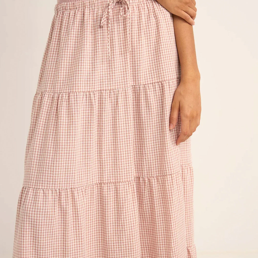 Pukas-Surf-Shop-Rhythm-lola-checked-tiered-maxi-skirt-pink