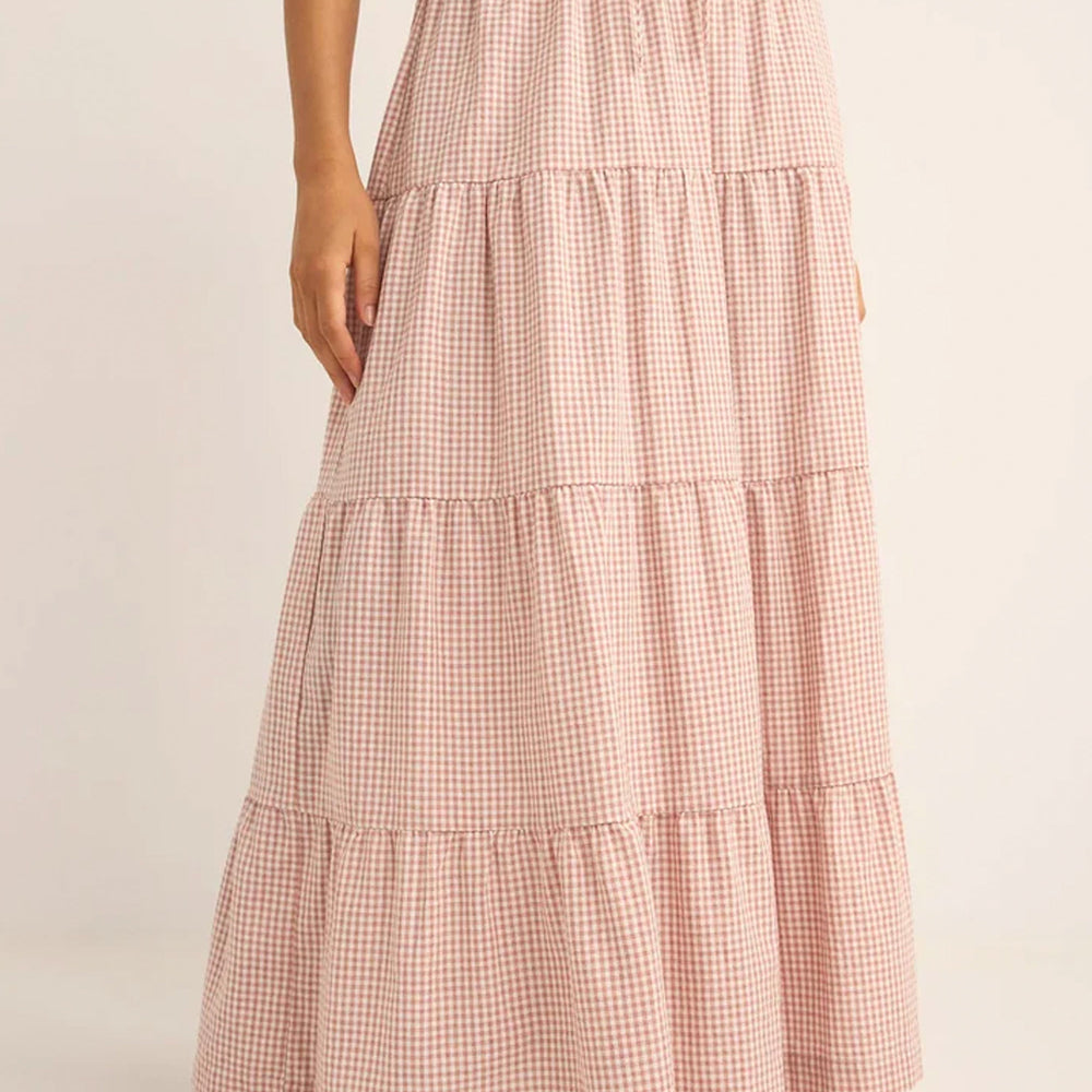 Pukas-Surf-Shop-Rhythm-lola-checked-tiered-maxi-skirt-pink