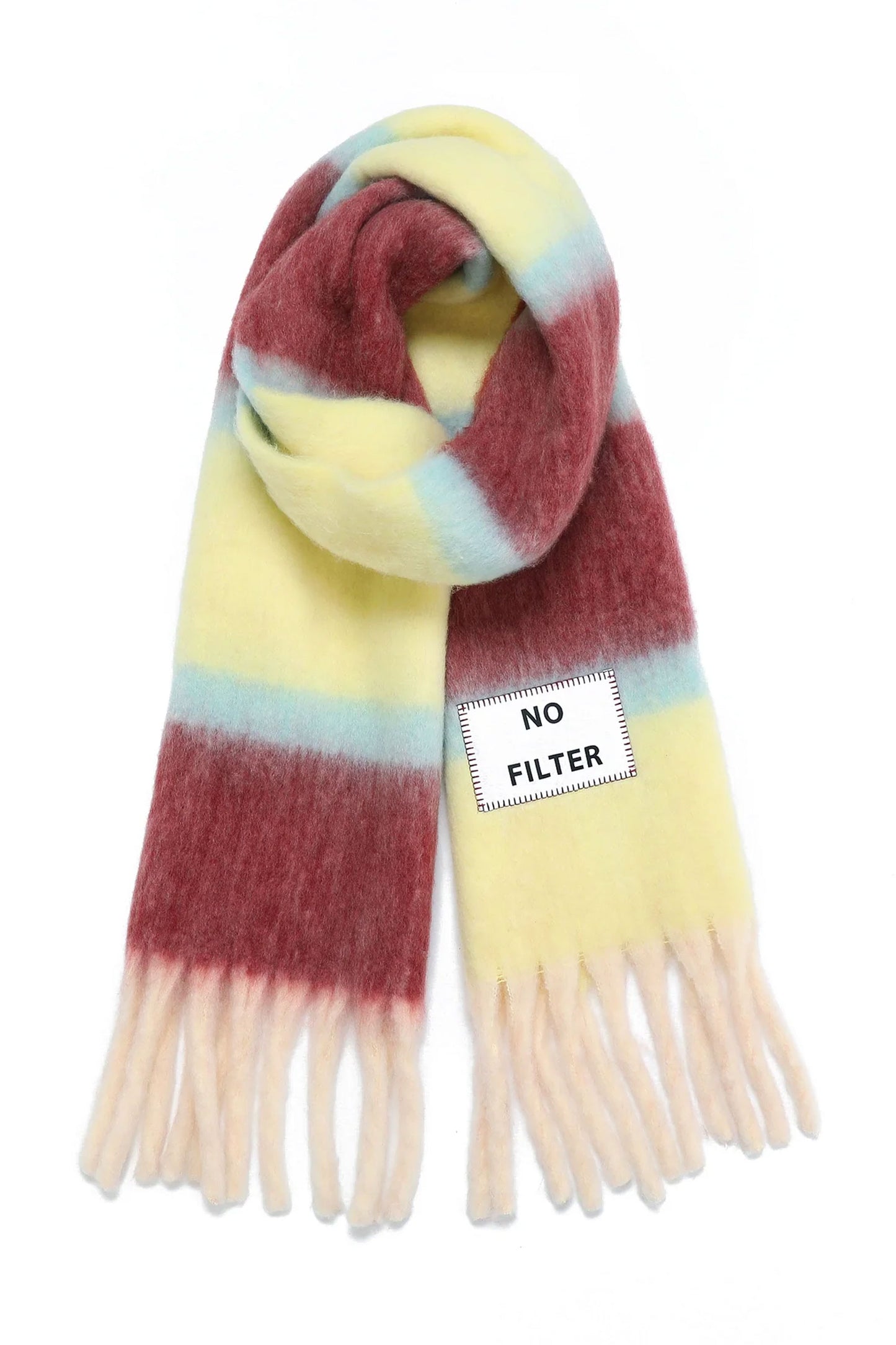 Verb To Do Pukas Surf Shop Multicolored striped scarf with a 'No Filter' label