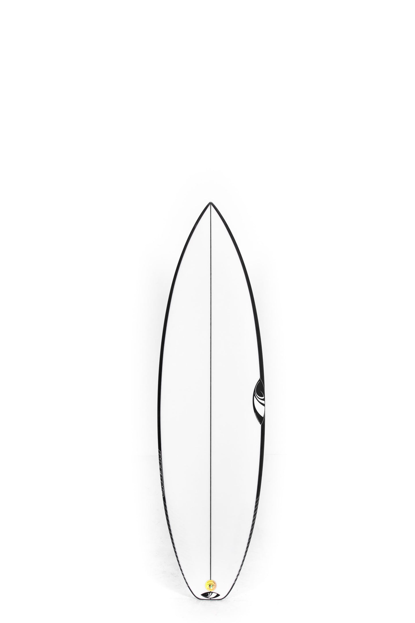 White and black Sharpeye Surfboard Inferno 72 size 5'10" on a white background by Pukas Surf Shop
