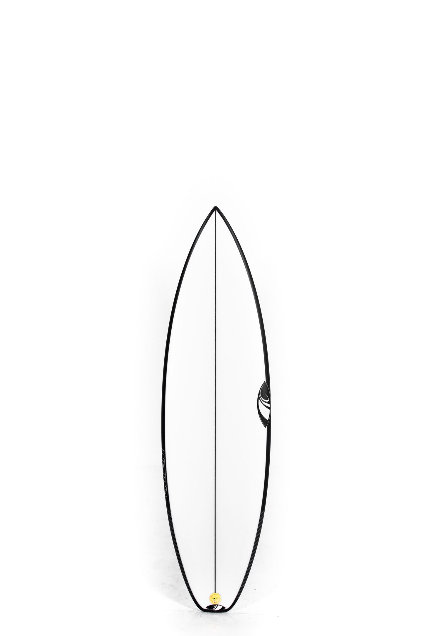 White and black Sharpeye Surfboard Inferno 72 size 5'11" on a white background by Pukas Surf Shop
