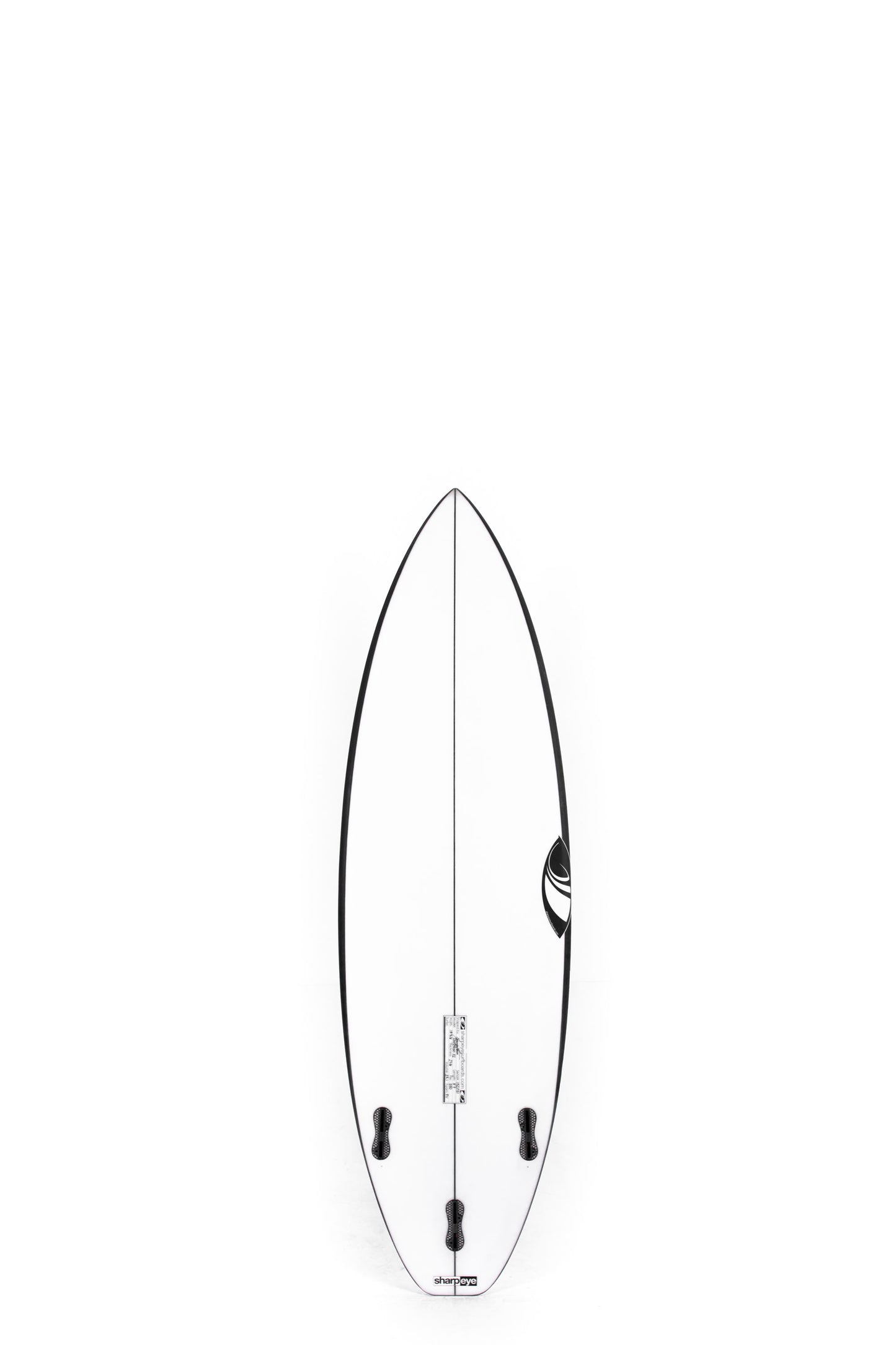 White and black Sharpeye Surfboard Inferno 72 size 5'7" on a white background by Pukas Surf Shop - 2
