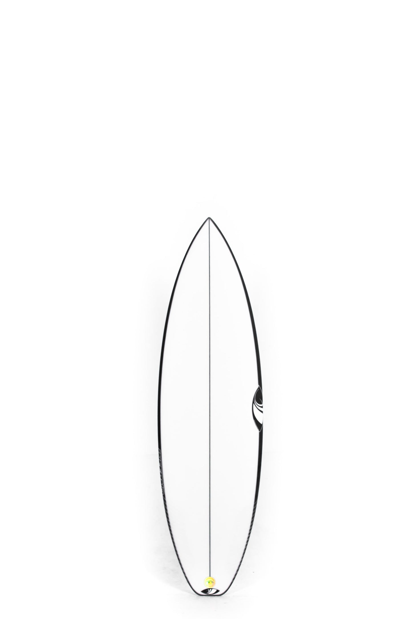 White and black Sharpeye Surfboard Inferno 72 size 5'8" on a white background by pukas surf shop
