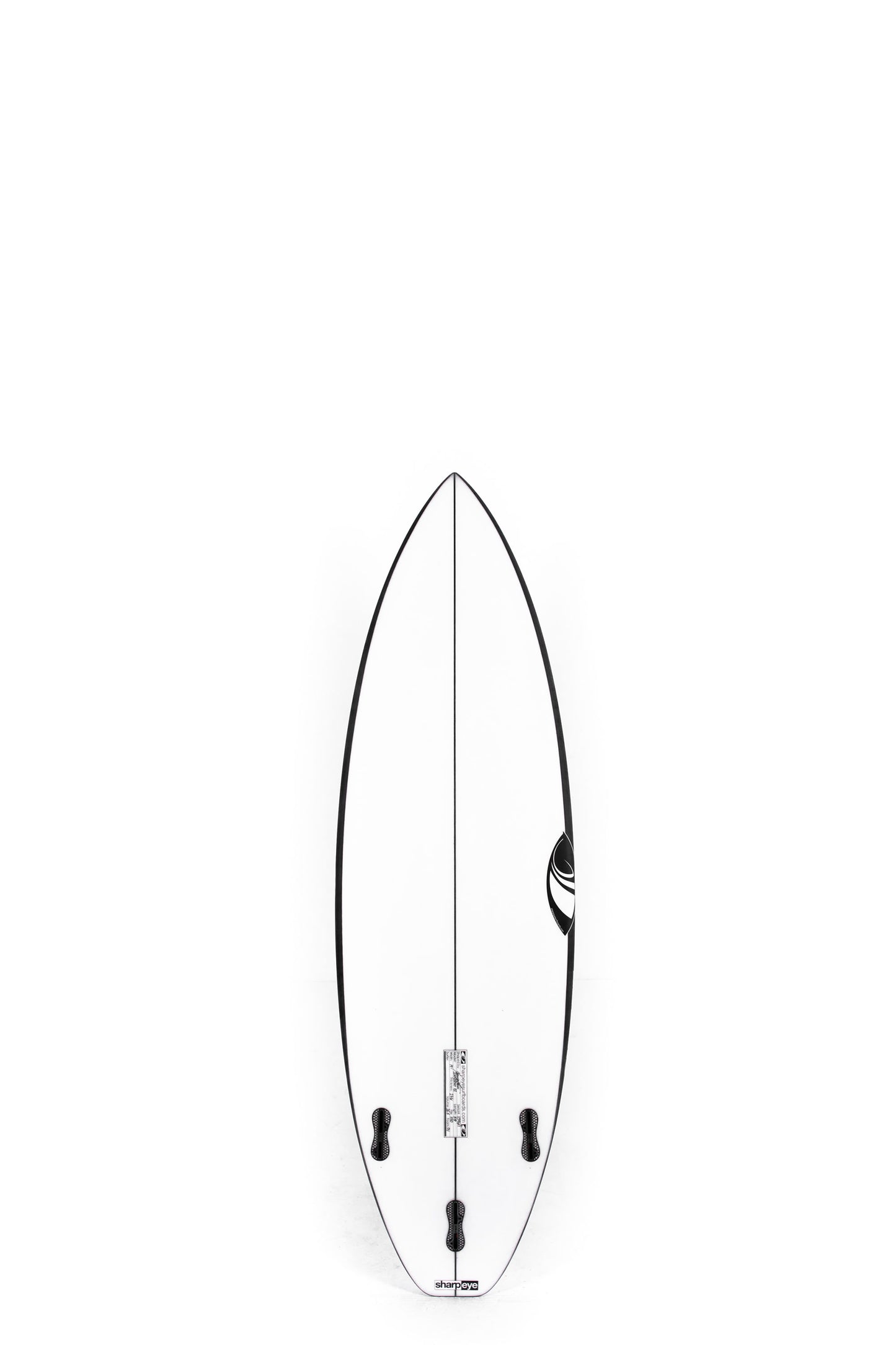 White and black Sharpeye Surfboard Inferno 72 size 5'8" on a white background by pukas surf shop - 2