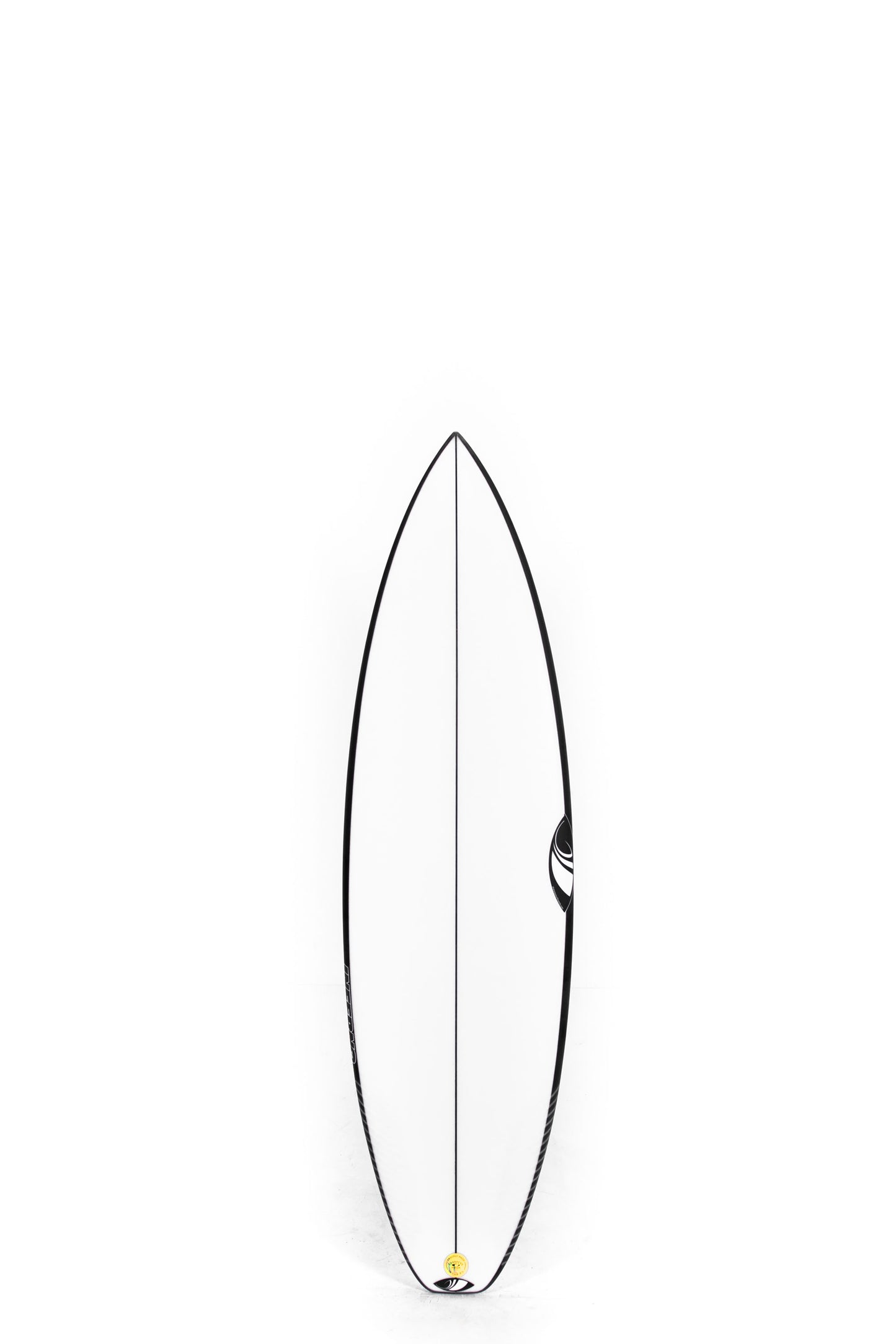 Black and white Sharpeye Surfboard size 6'0" on a white background by Pukas Surf Shop