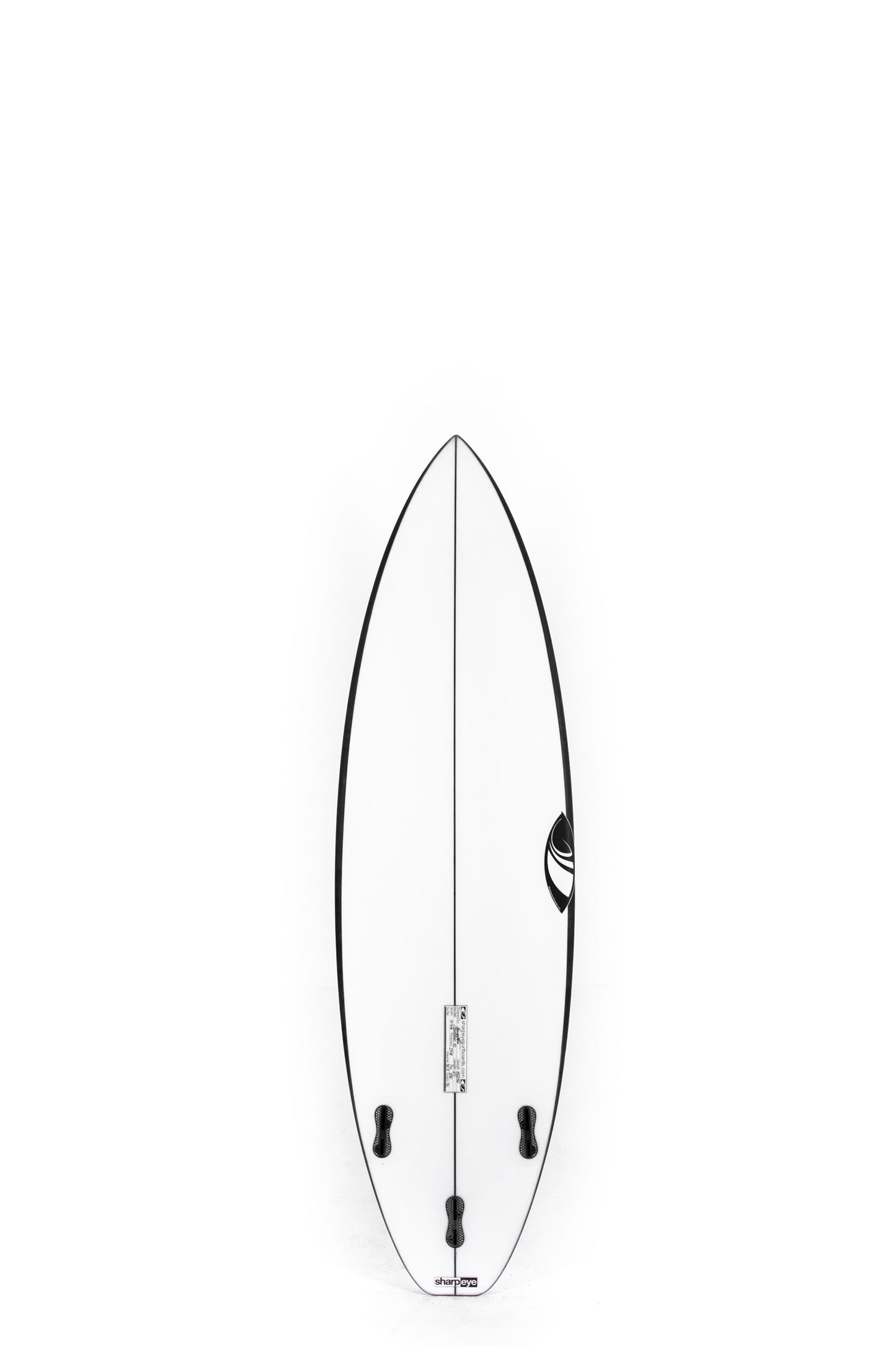 Black and white Sharpeye Surfboard size 6'0" on a white background by Pukas Surf Shop - 2