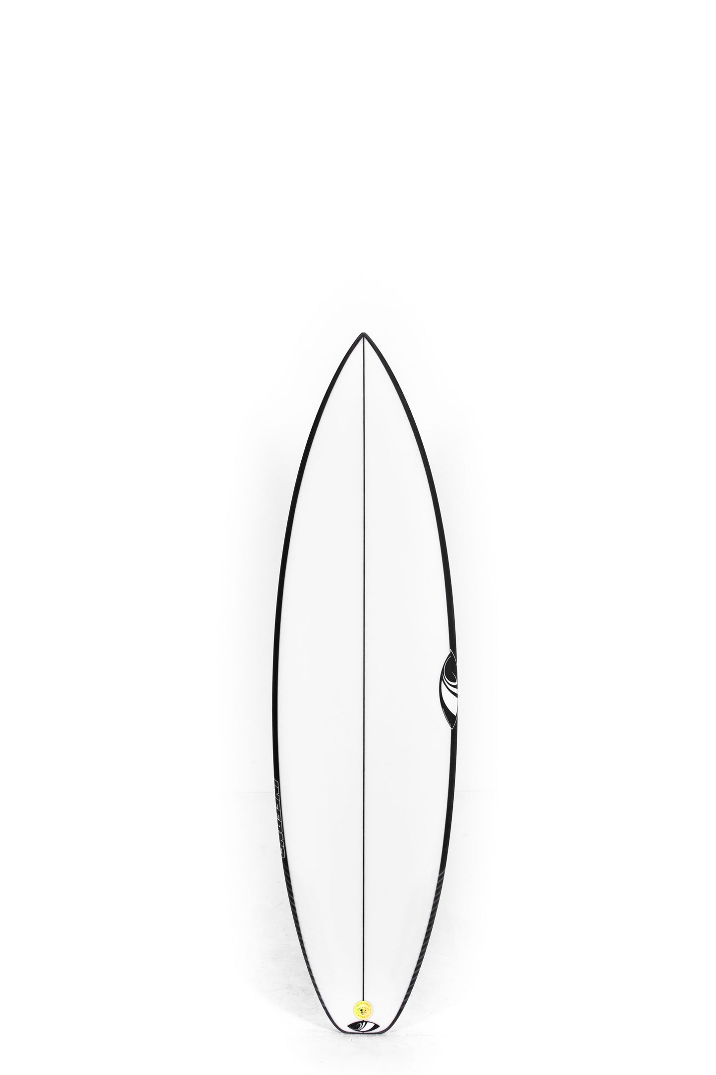 White and black Shrapeye Surfboard Inferno 72 size 6'2" on a white background by Pukas Surf Shop