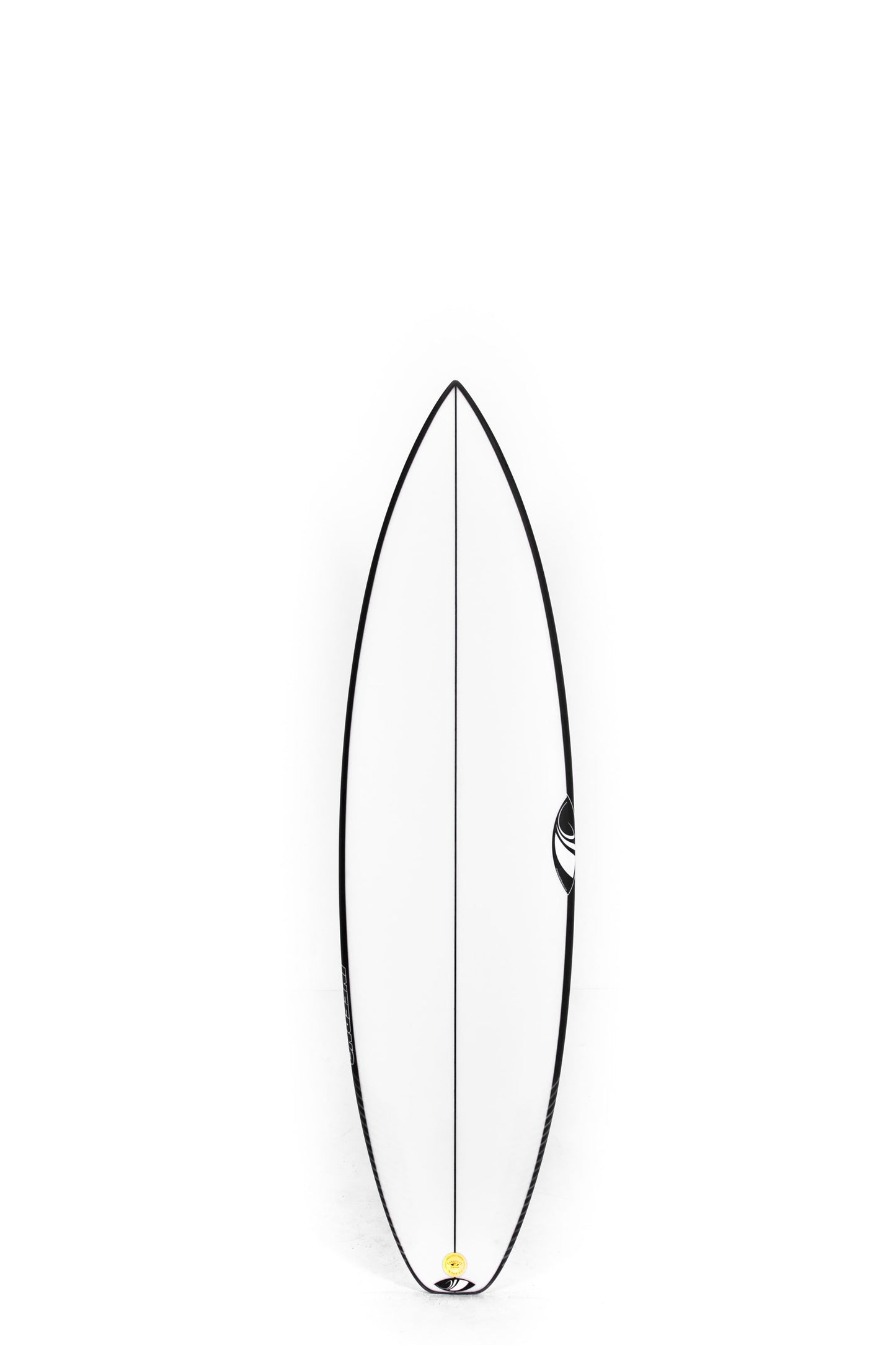White and black Sharpeye Surfboard Inferno 72 size 6'4" on a white background by Pukas Surf Shop