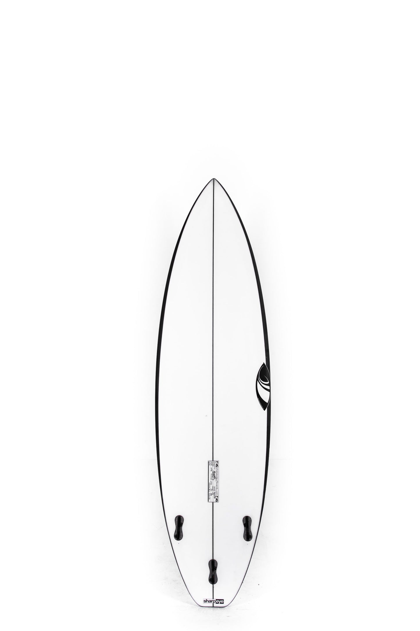 White and black Sharpeye Surfboard Inferno 72 size 6'4" on a white background by Pukas Surf Shop - 2
