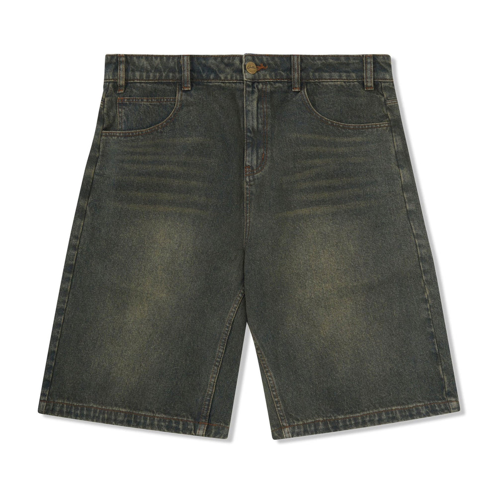 
                      
                        BUTTER - WARPED DENIM SHORTS - DIRTY WASH INDIGO
                      
                    