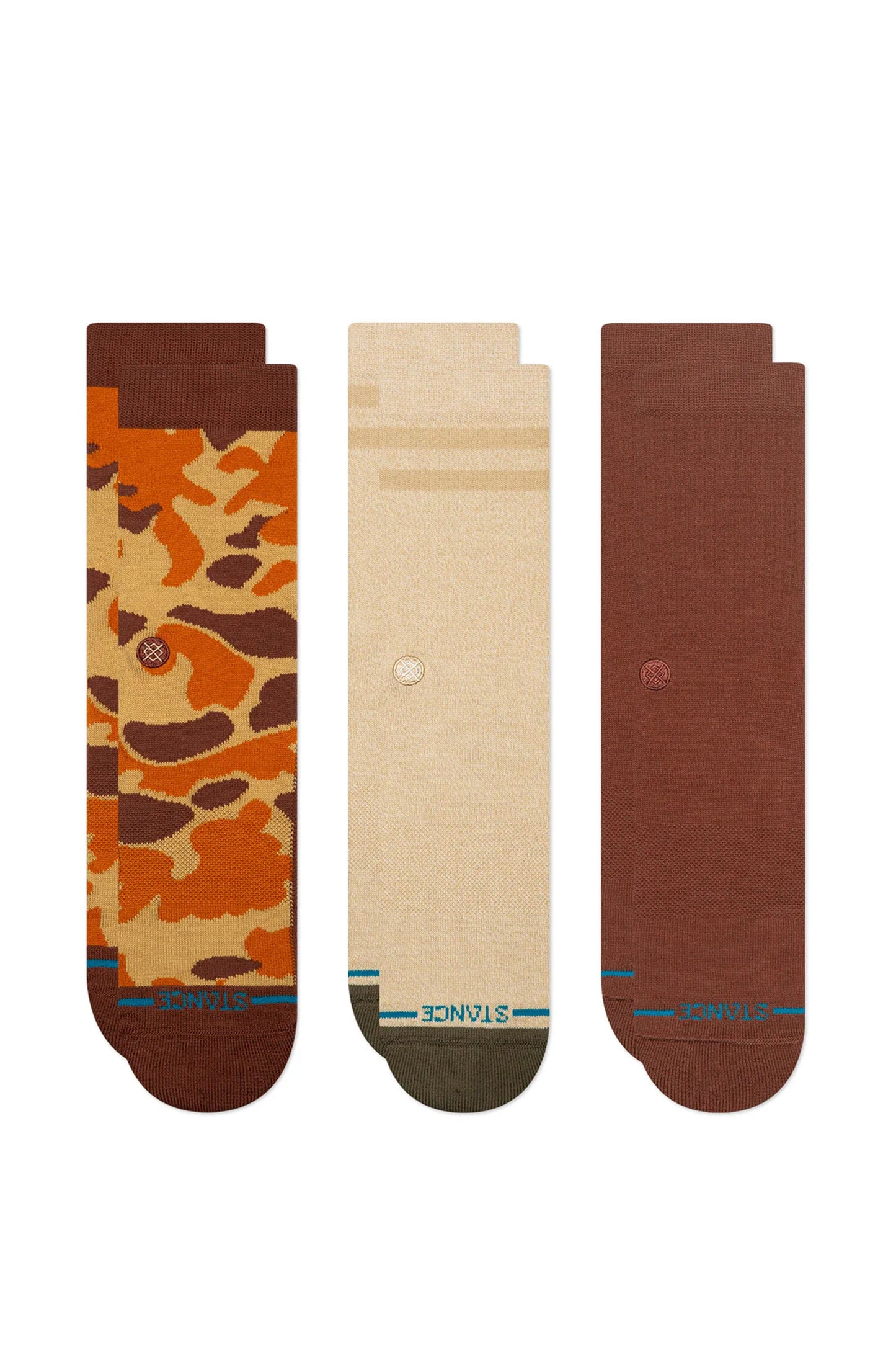 Stance Pukas Surf Shop Camo Crew Sock 3-Pack brown wine olive khaki camo pattern