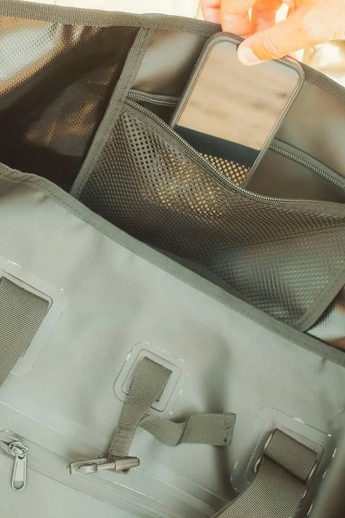 RANGE Waterproof Bucket - internal mesh zip pocket for organized storage