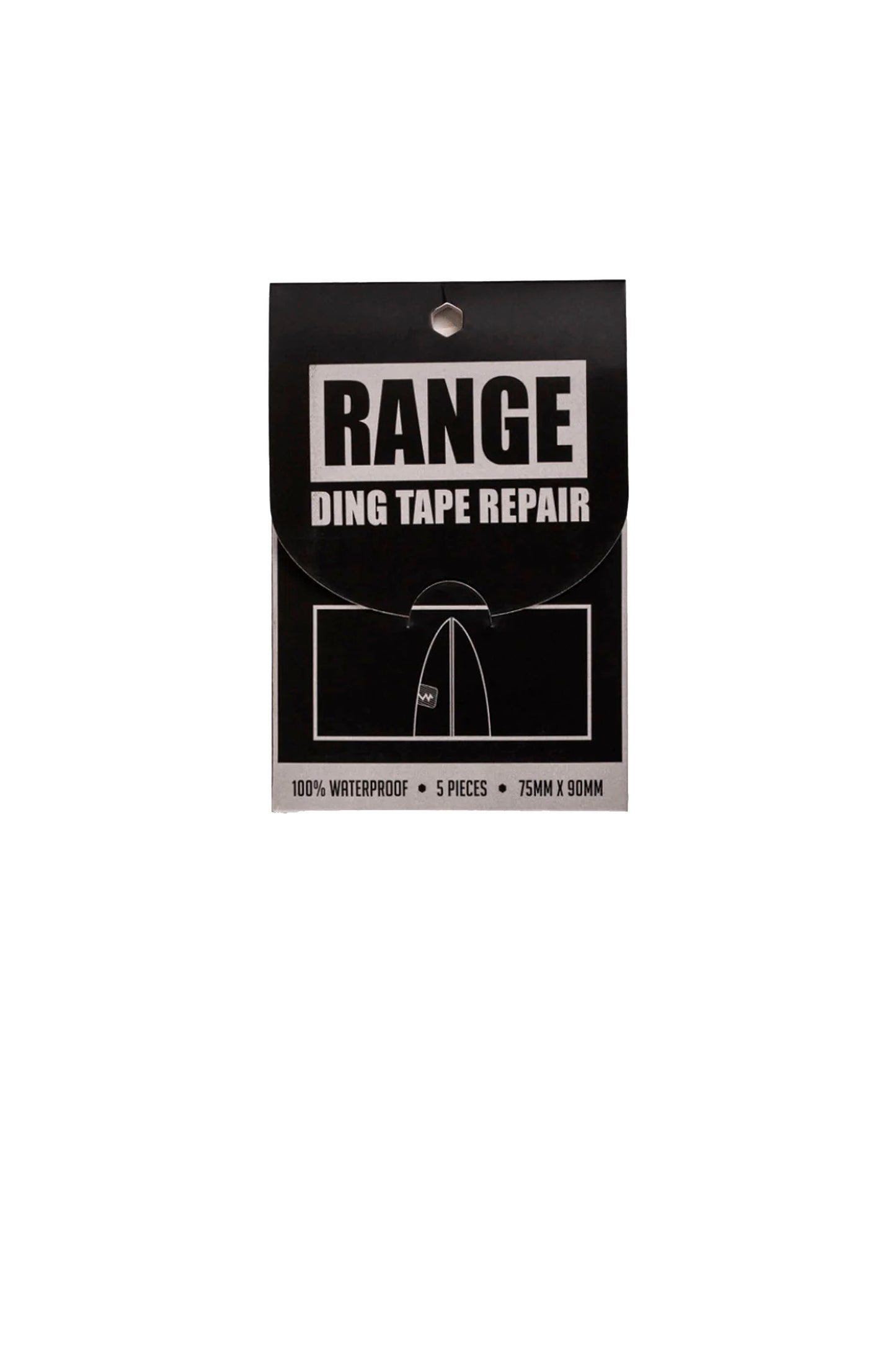 RANGE Waterproof Ding Tape - packaging showing 5 patches for emergency surf repairs